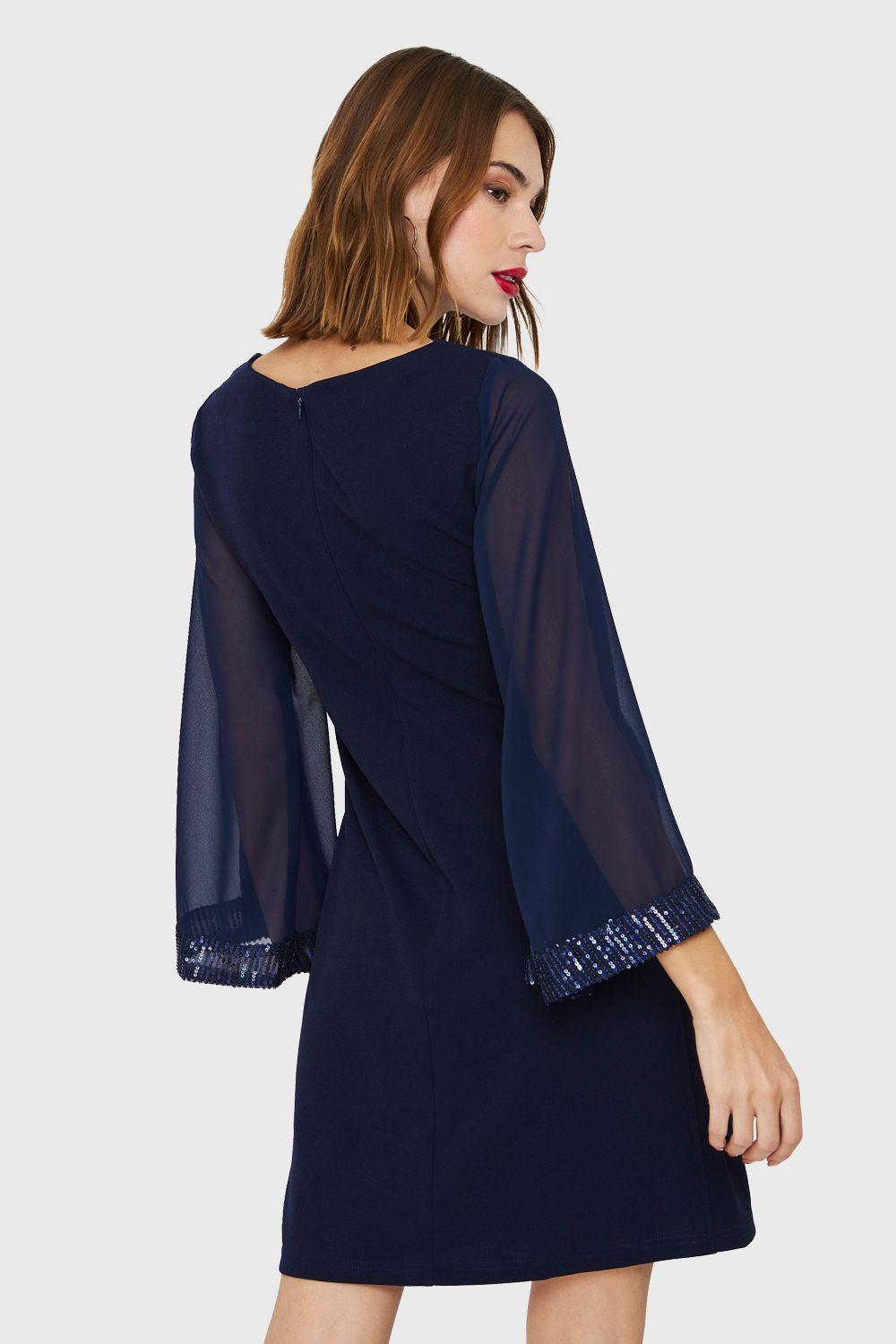 Vestido Manga Lentejuela Azul Marino Nicopoly-3