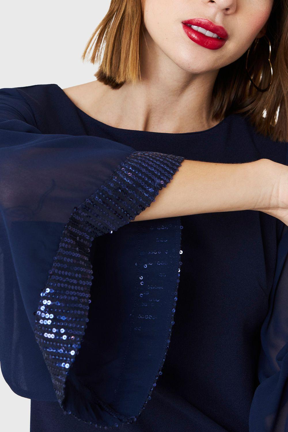 Vestido Manga Lentejuela Azul Marino Nicopoly-5