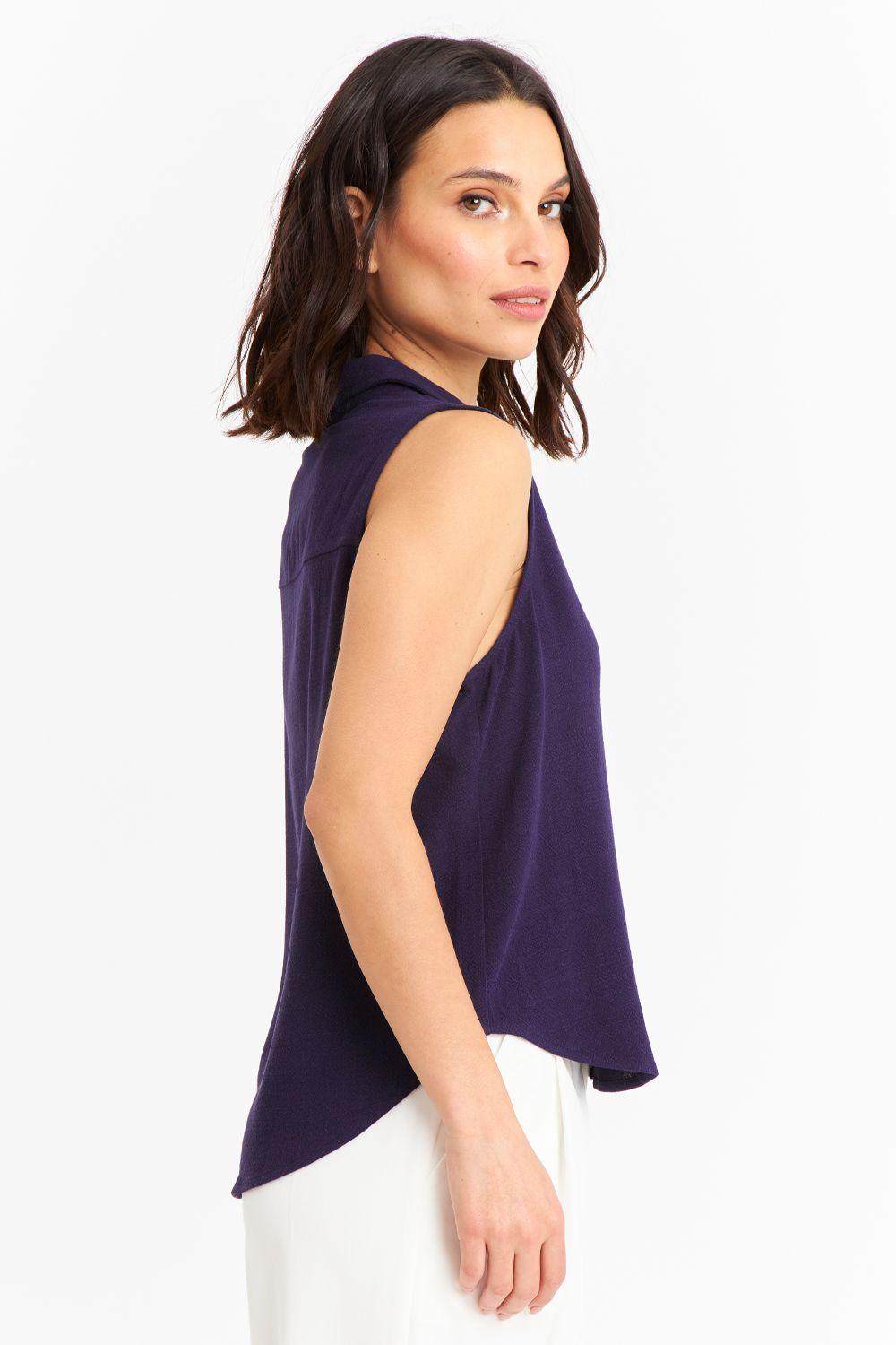 Camisa Sin Mangas Tipo Lino Azul Marino Nicopoly-2