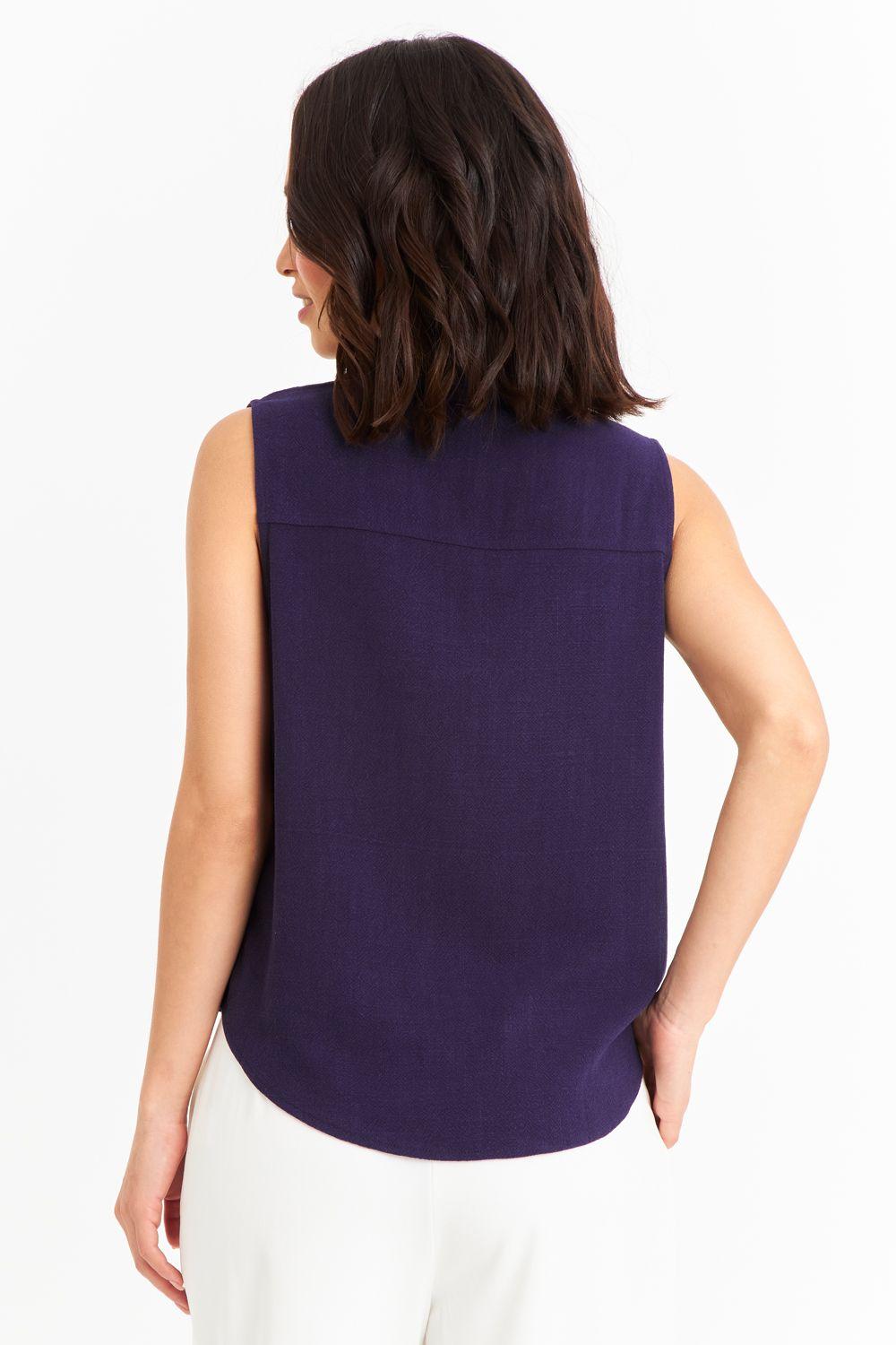 Camisa Sin Mangas Tipo Lino Azul Marino Nicopoly-3