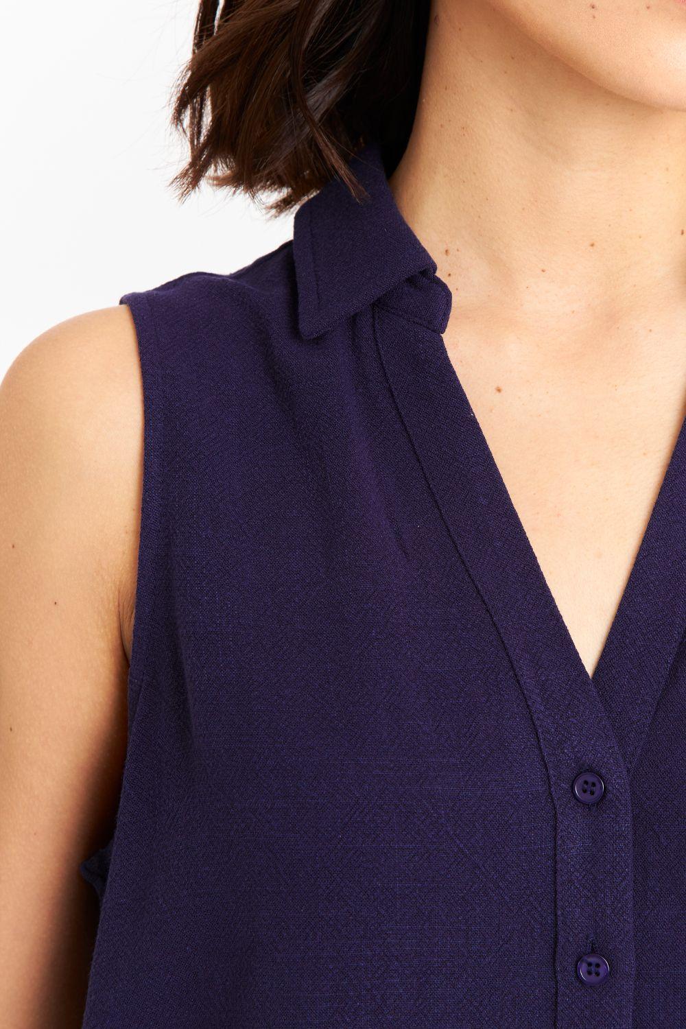 Camisa Sin Mangas Tipo Lino Azul Marino Nicopoly-5