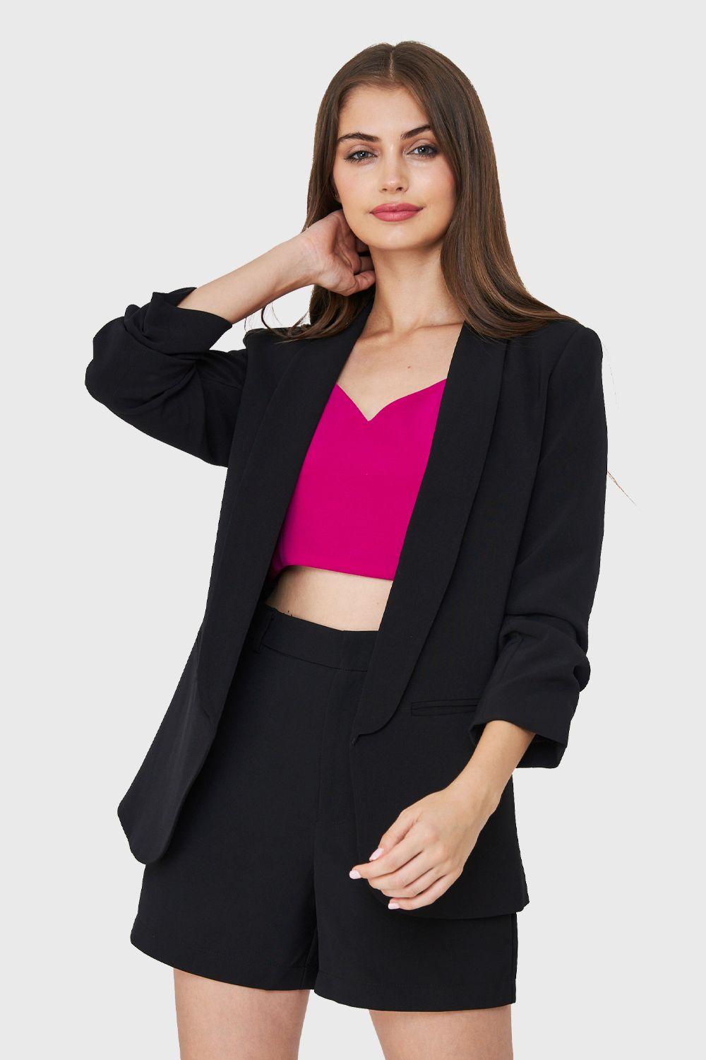 Blazer Mangas Drapeadas 3/4 Negro Nicopoly-0