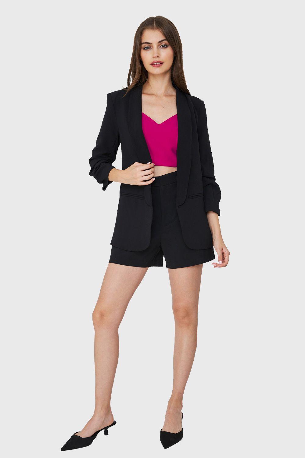 Blazer Mangas Drapeadas 3/4 Negro Nicopoly-1