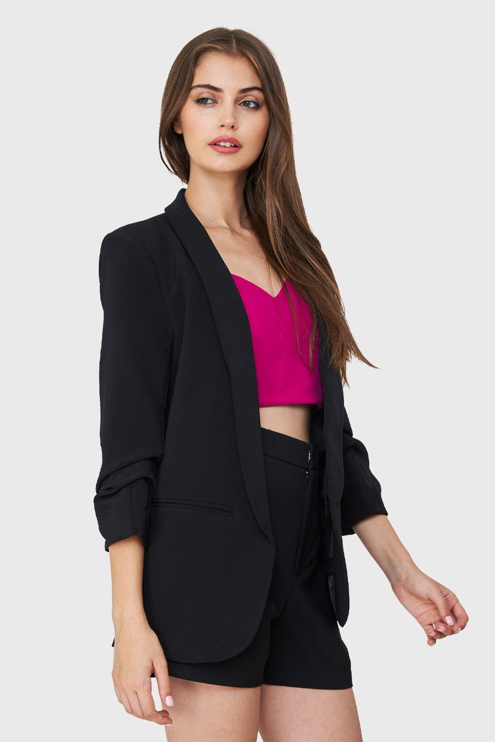 Blazer Mangas Drapeadas 3/4 Negro Nicopoly-2