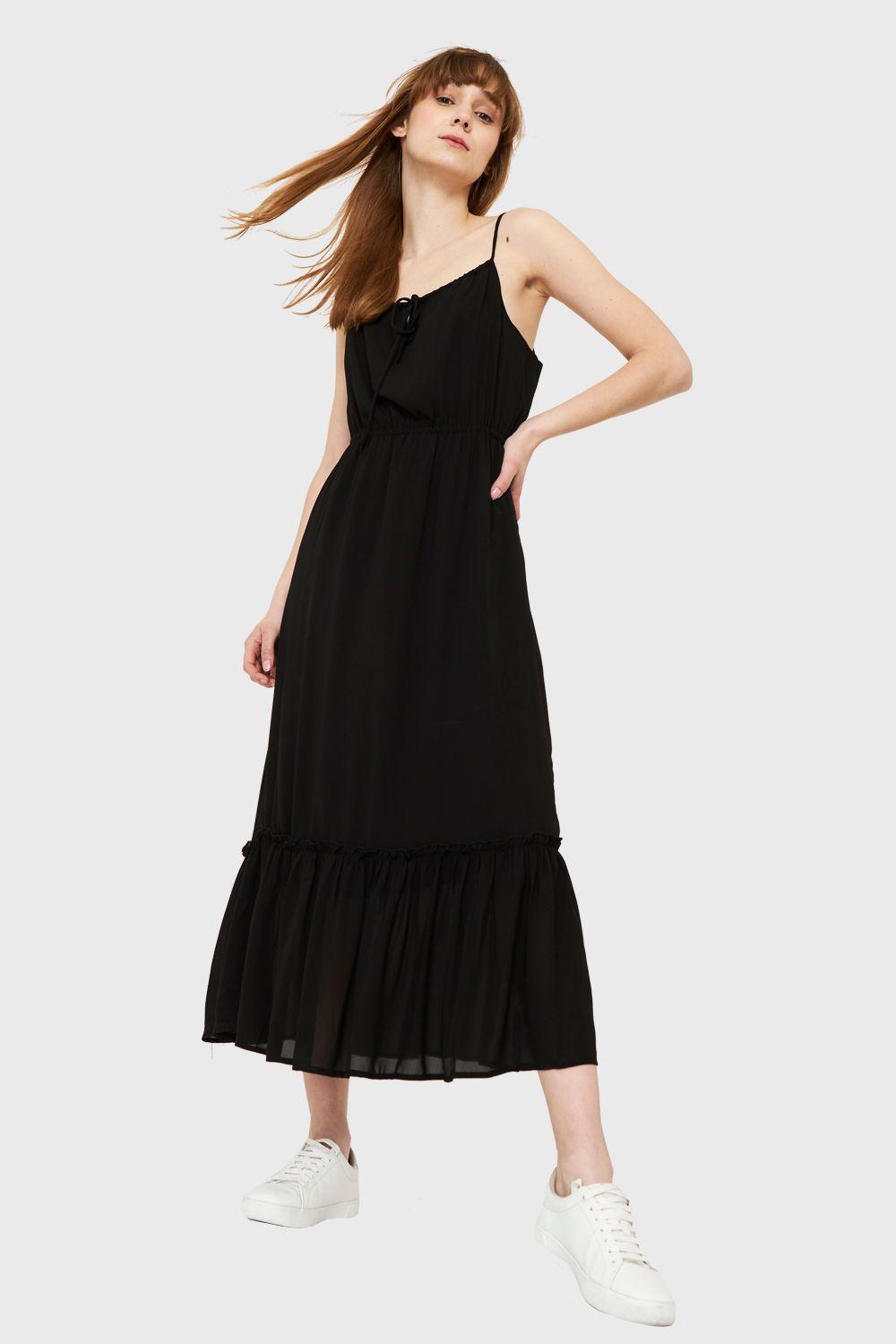 Vestido Largo Volante Negro Nicopoly-0