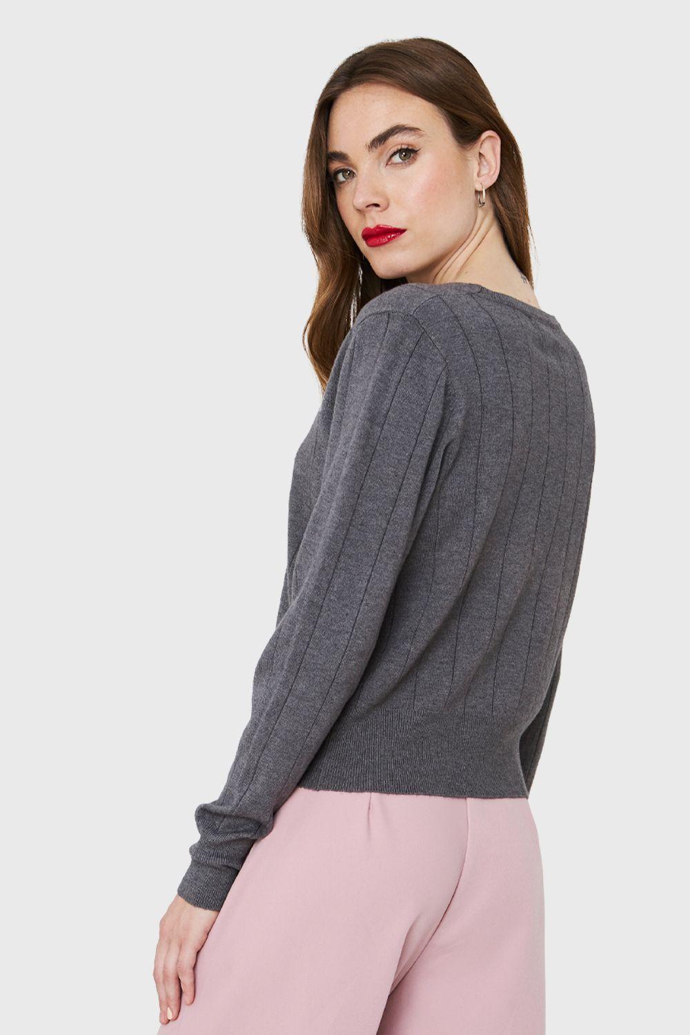 Cárdigan Acanalado Botones Gris Nicopoly-3