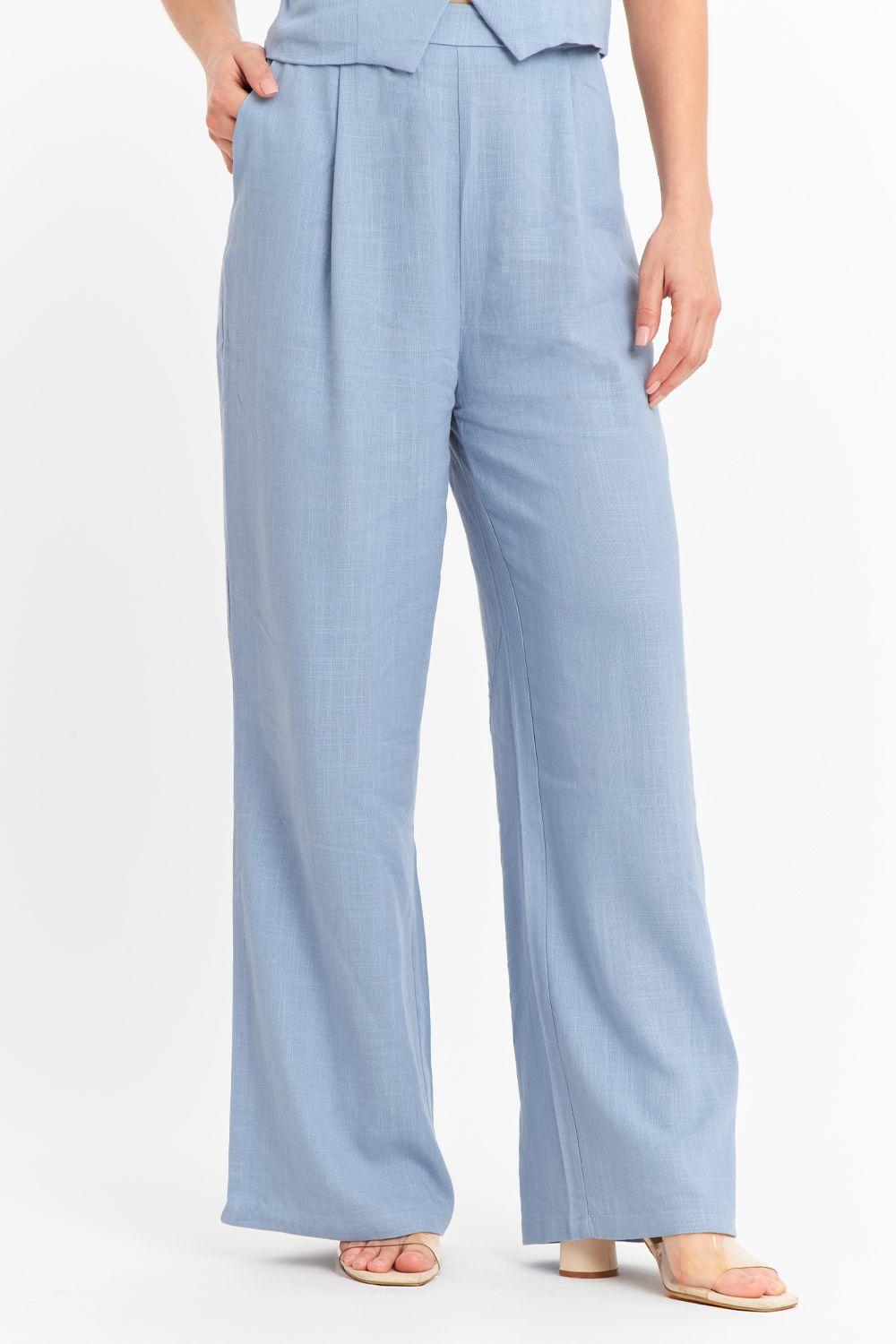 Pantalón Mezcla Lino Celeste Nicopoly-0