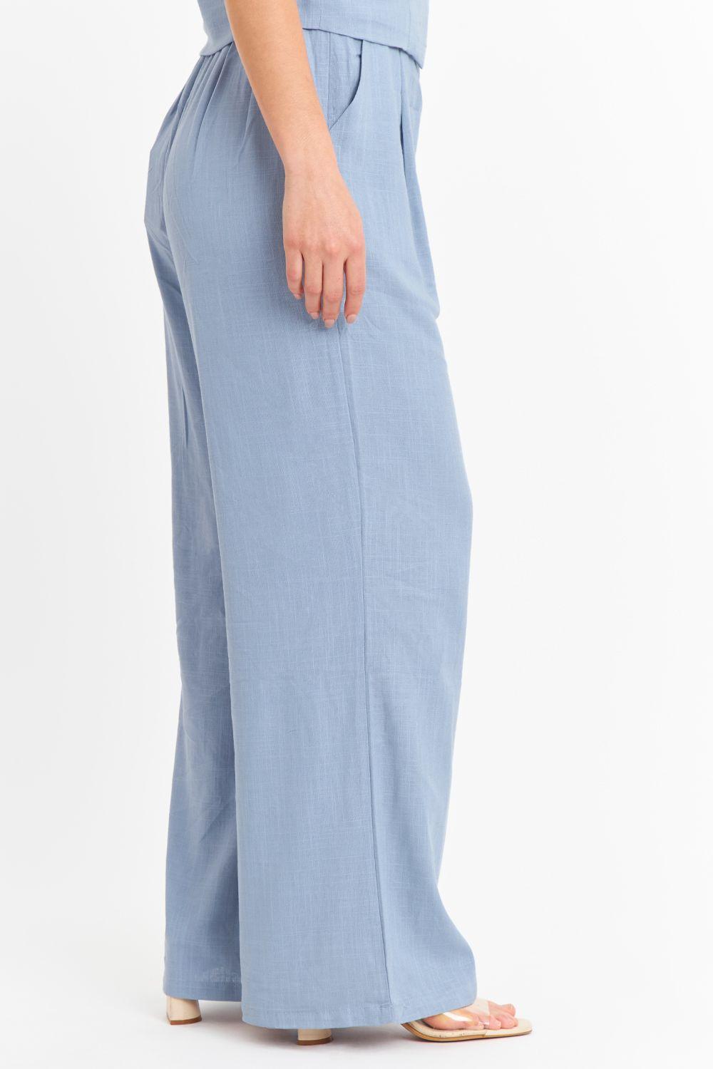 Pantalón Mezcla Lino Celeste Nicopoly-2