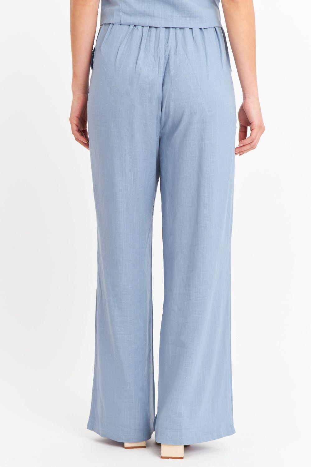 Pantalón Mezcla Lino Celeste Nicopoly-3