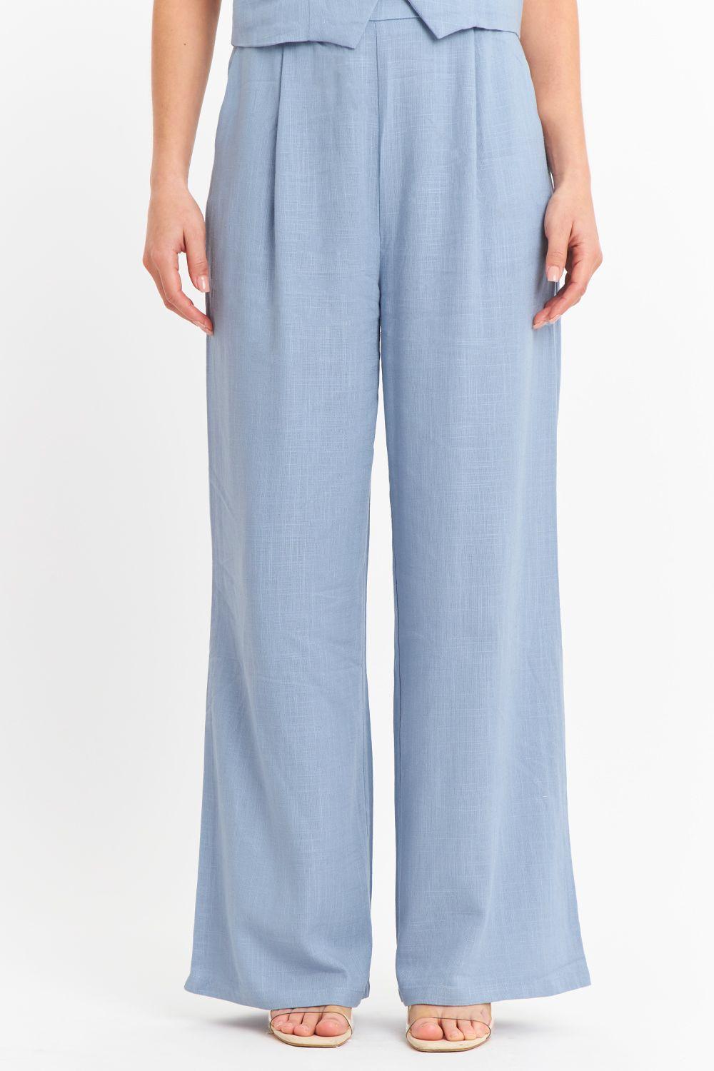 Pantalón Mezcla Lino Celeste Nicopoly-4