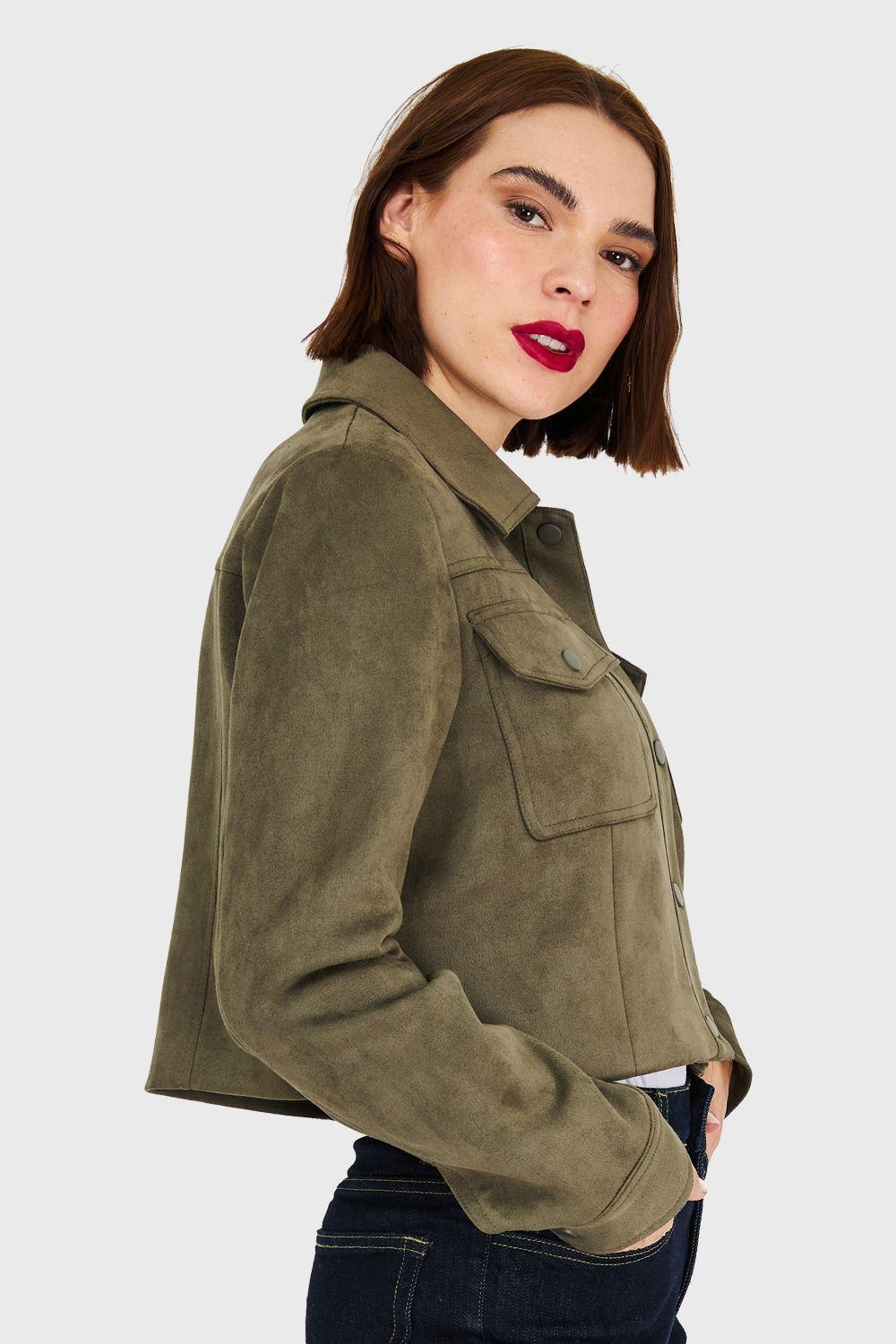 Chaqueta Corta Tipo Gamuza Oliva Nicopoly-2