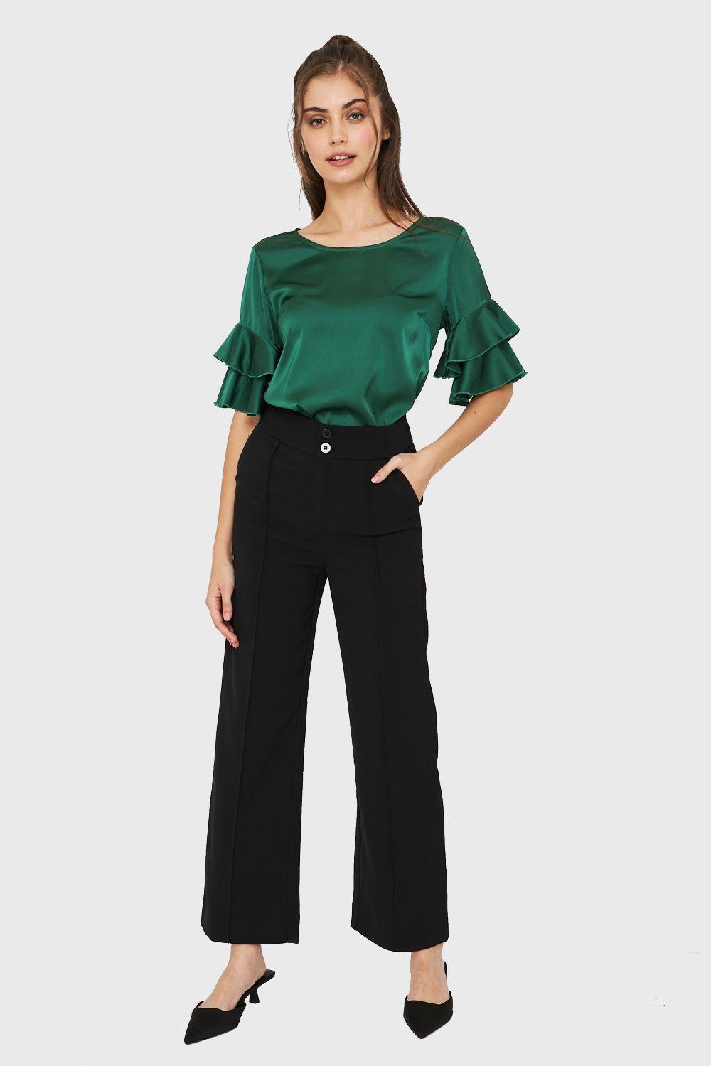 Blusa Tipo Satín Vuelos Verde Nicopoly-1