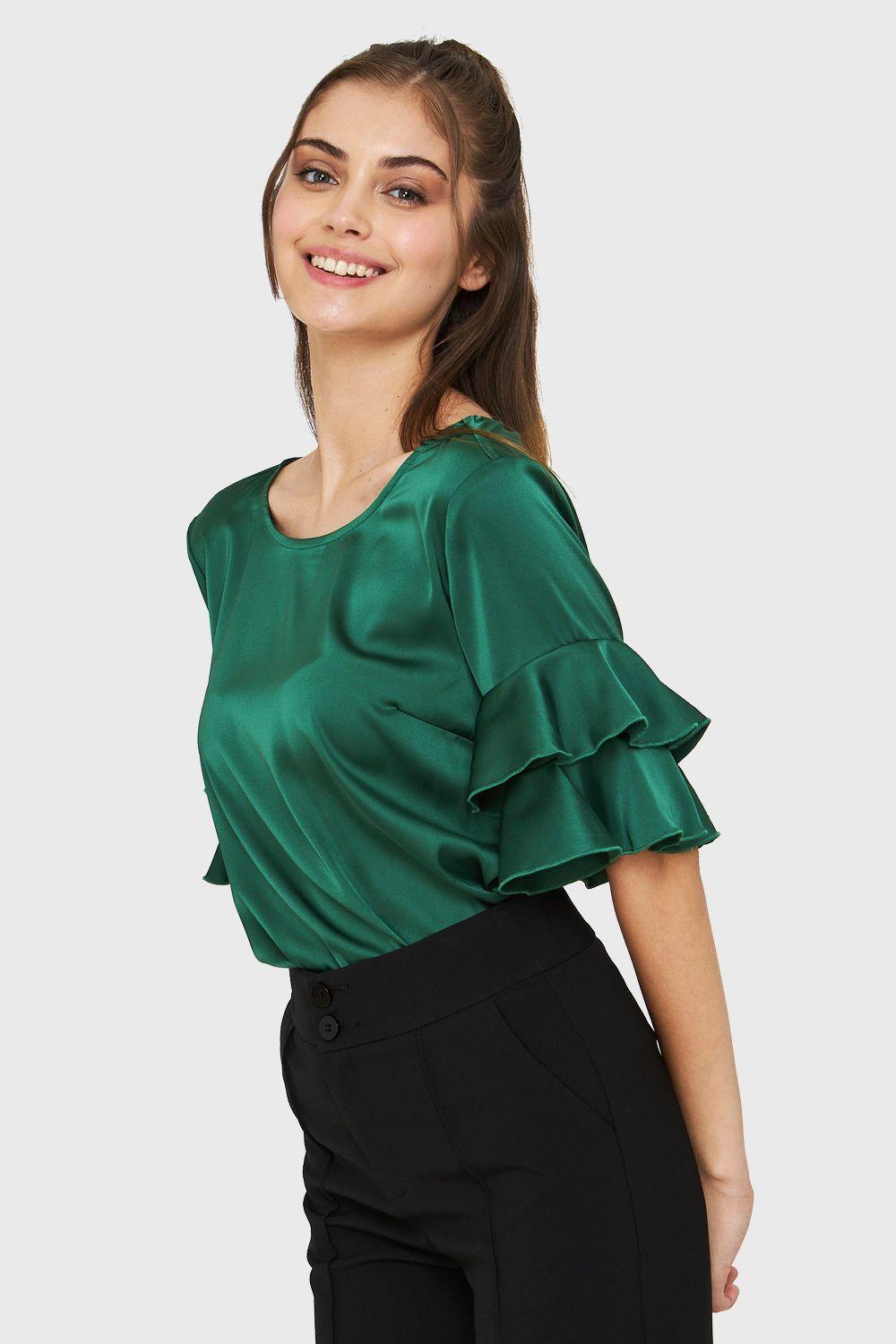 Blusa Tipo Satín Vuelos Verde Nicopoly-2