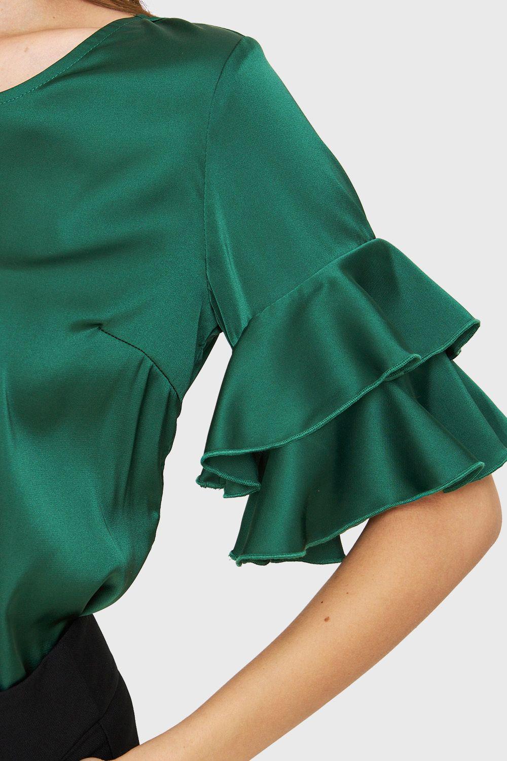 Blusa Tipo Satín Vuelos Verde Nicopoly-5