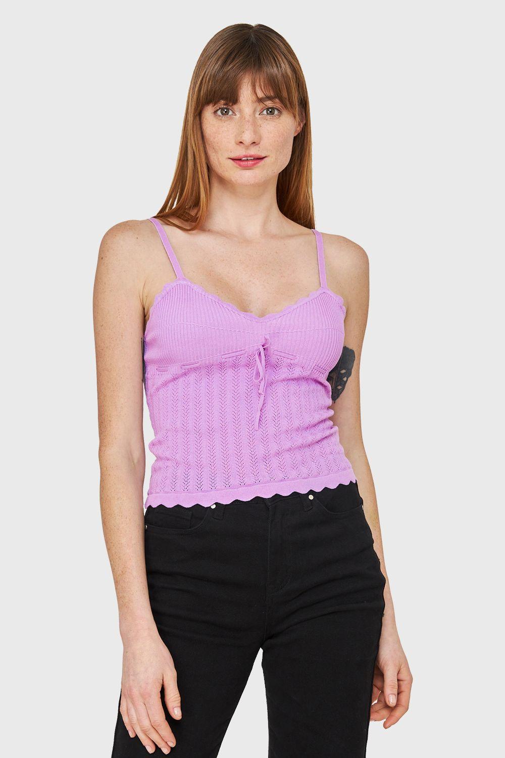 Polera Tipo Tejida Con Cinta Lila Nicopoly-4