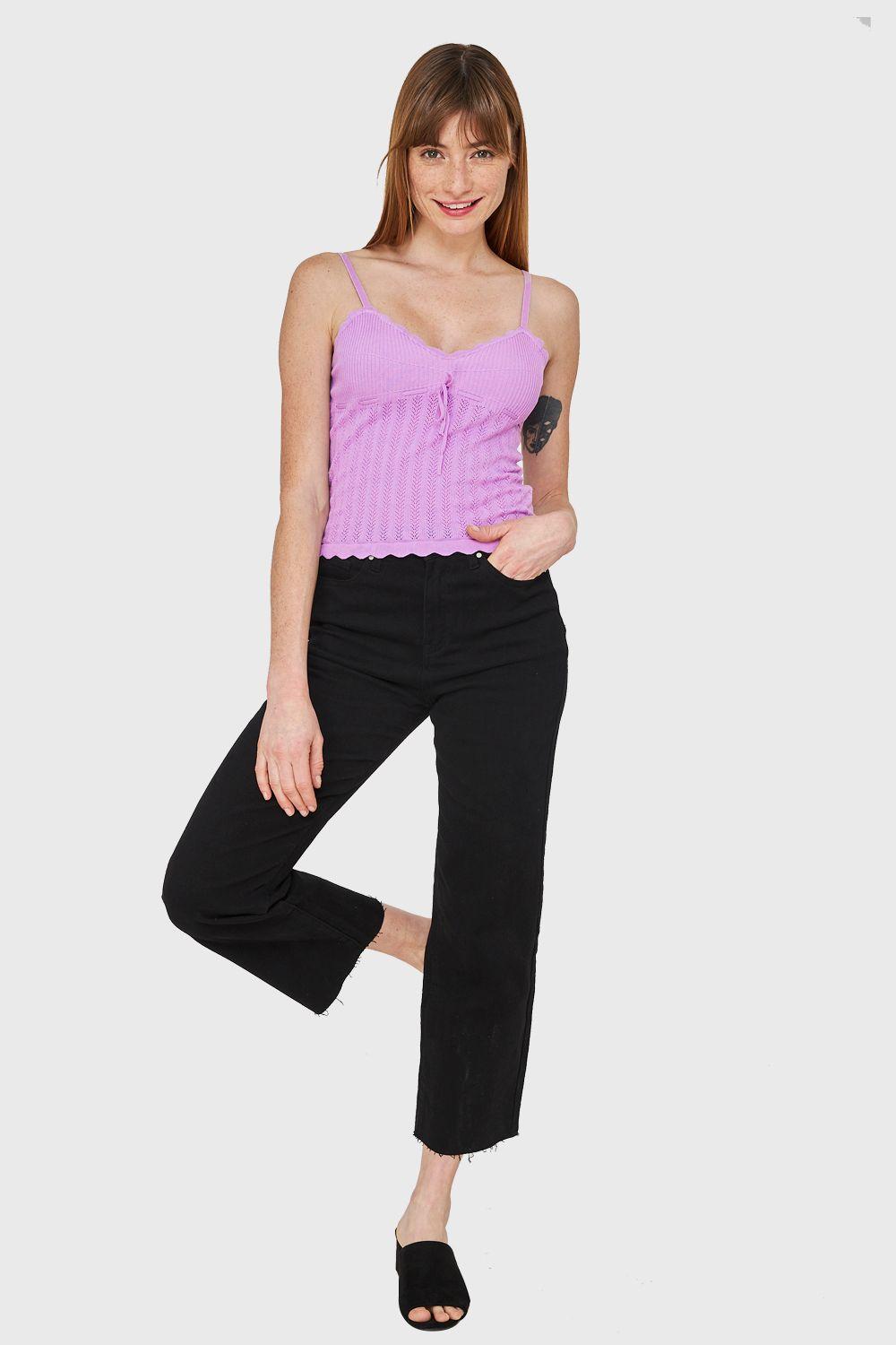 Polera Tipo Tejida Con Cinta Lila Nicopoly-1