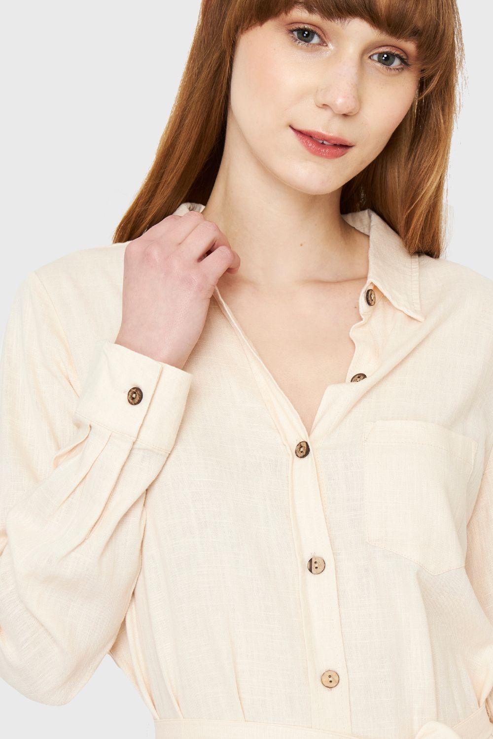 Vestido Camisero Largo Beige Nicopoly-5