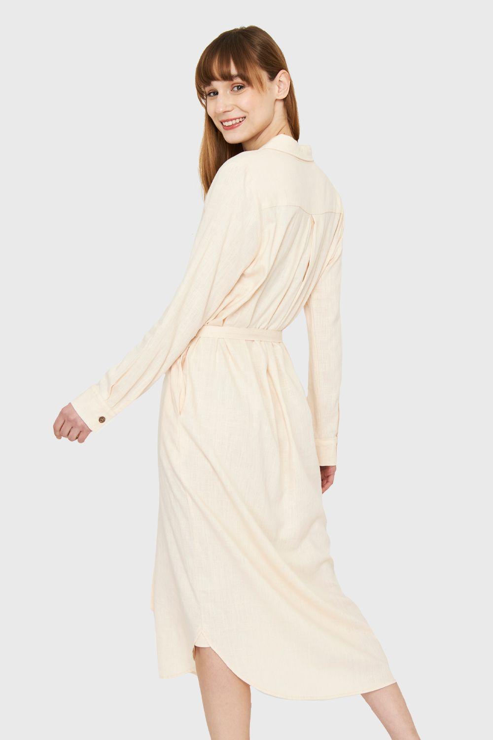 Vestido Camisero Largo Beige Nicopoly-3