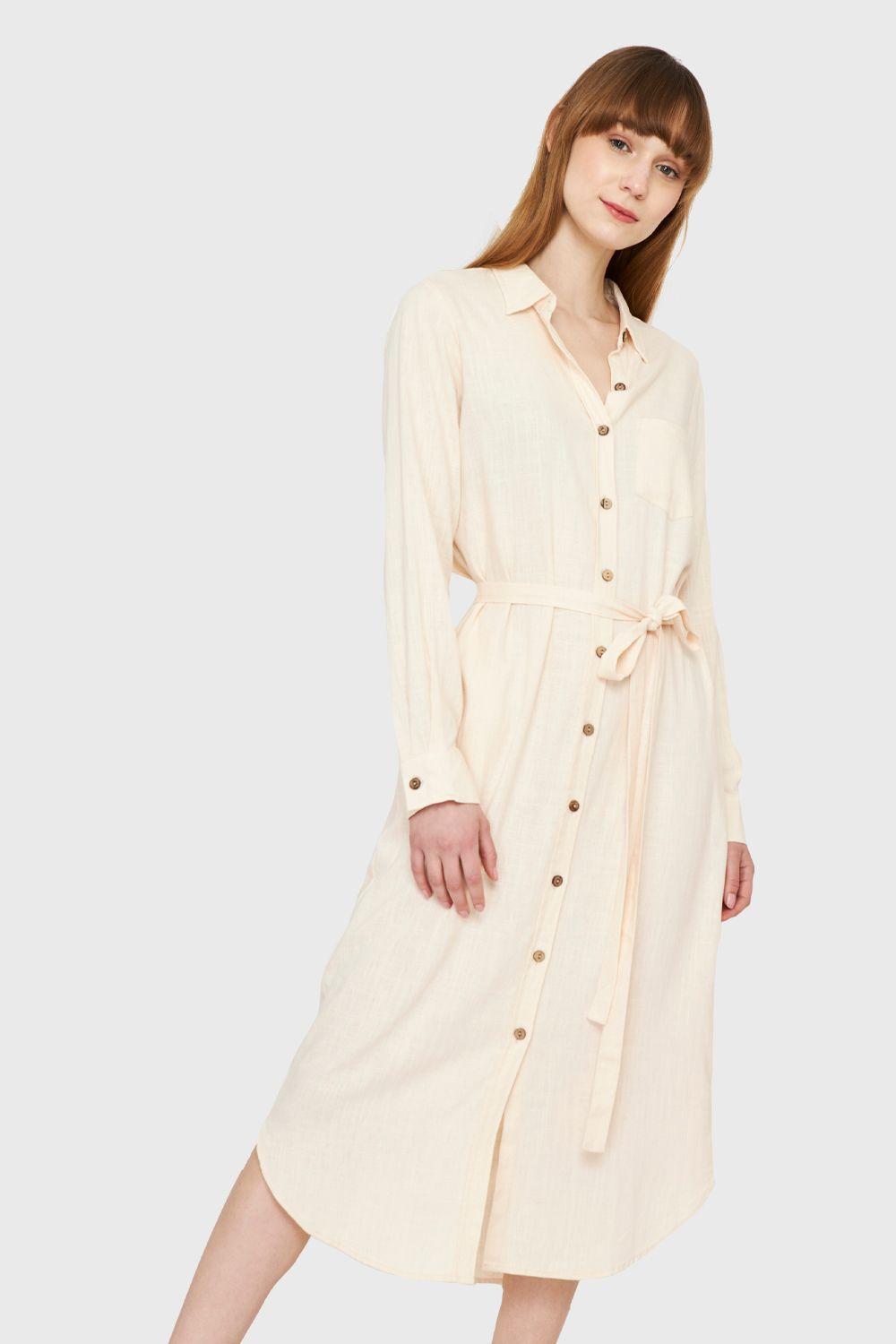 Vestido Camisero Largo Beige Nicopoly-4