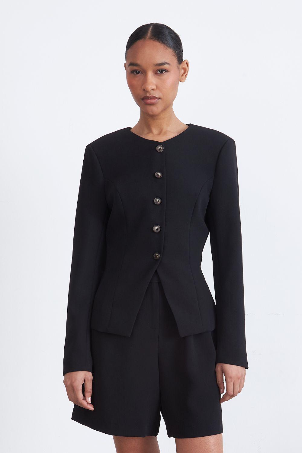 Blazer Peplum Botones Negro Nicopoly-0