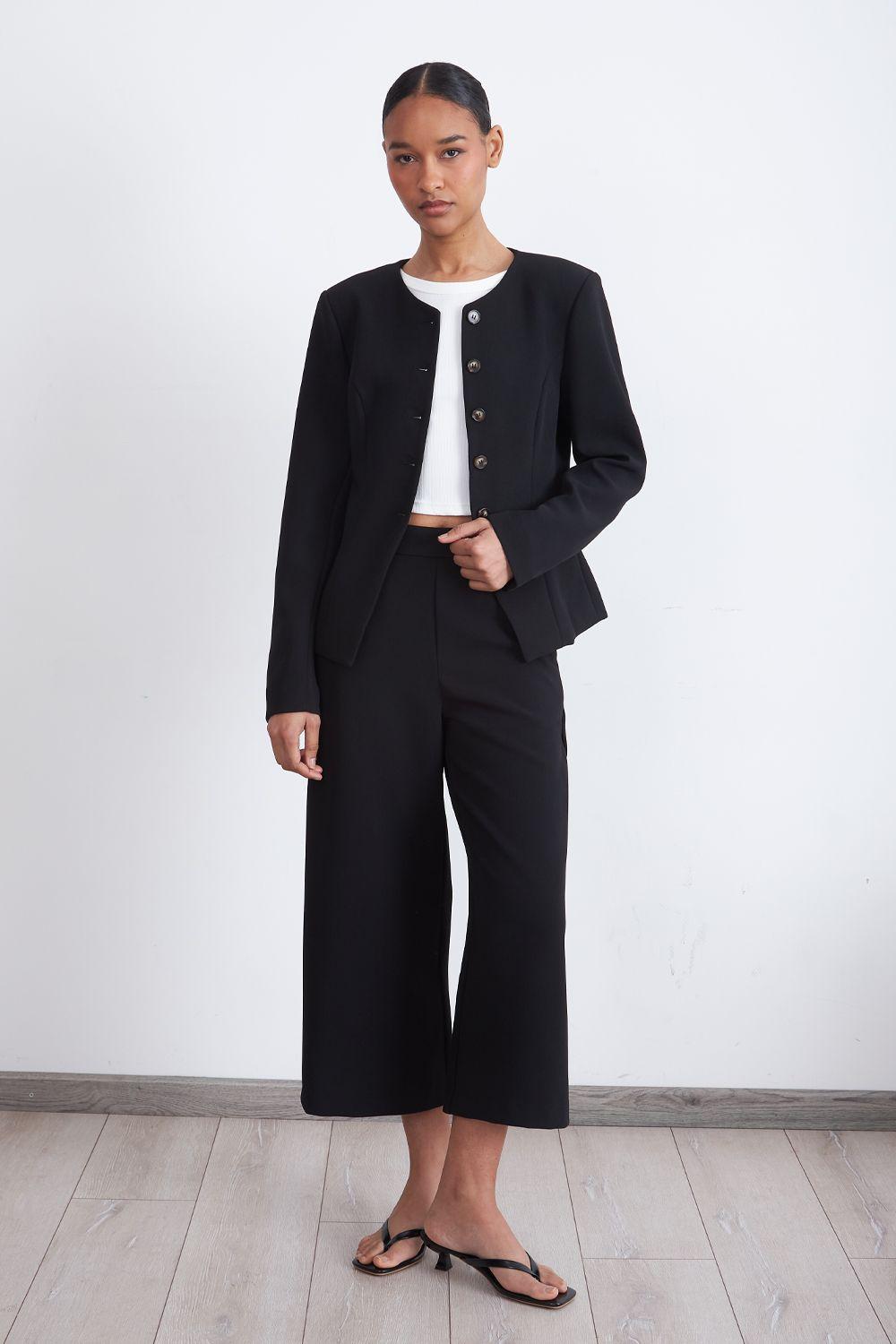 Blazer Peplum Botones Negro Nicopoly-1