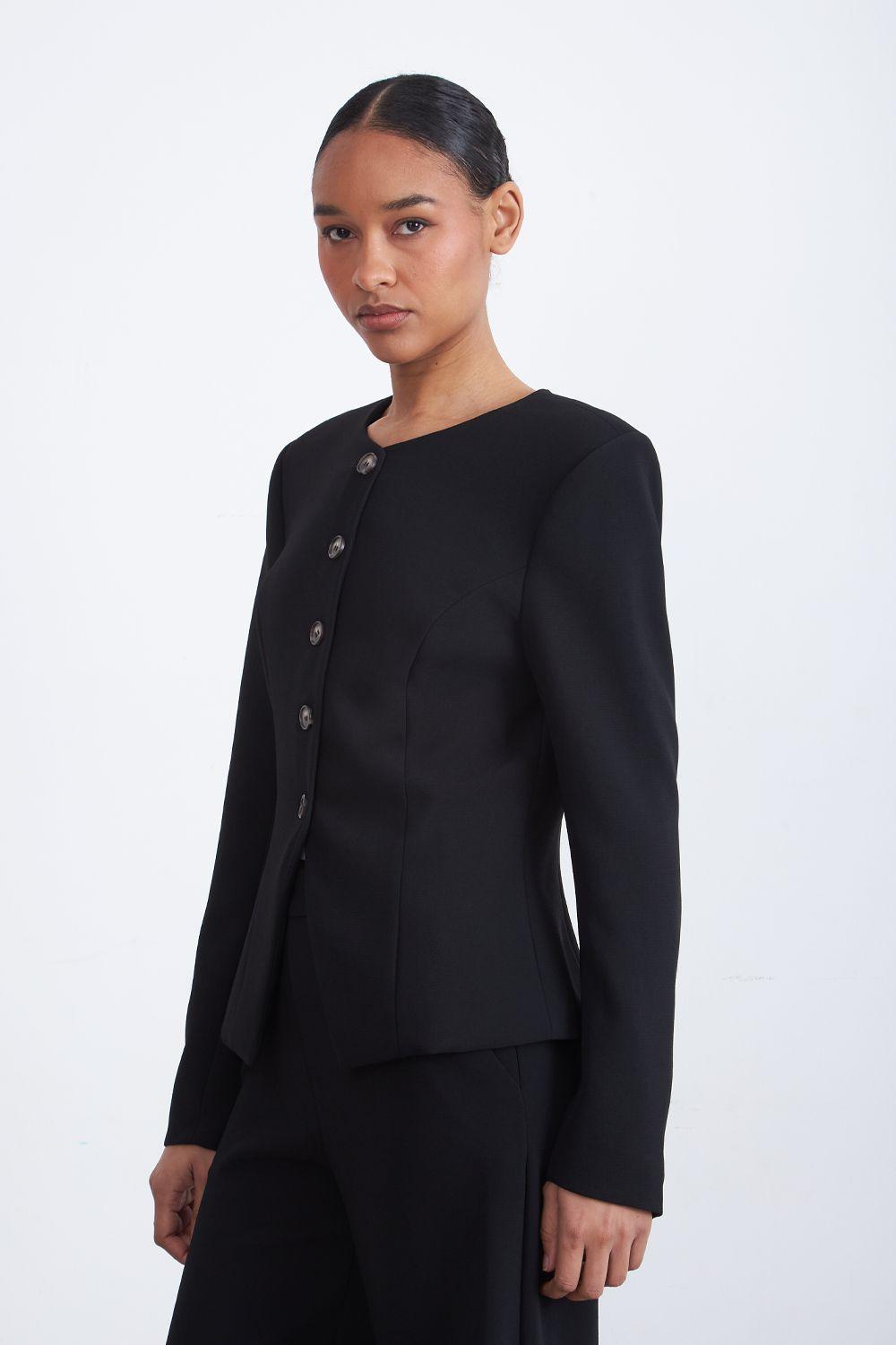 Blazer Peplum Botones Negro Nicopoly-2