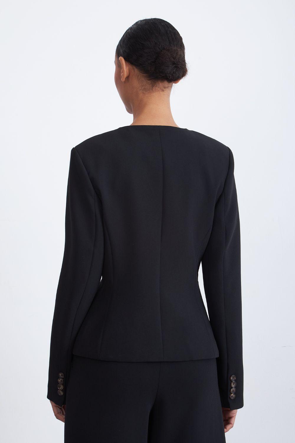 Blazer Peplum Botones Negro Nicopoly-3
