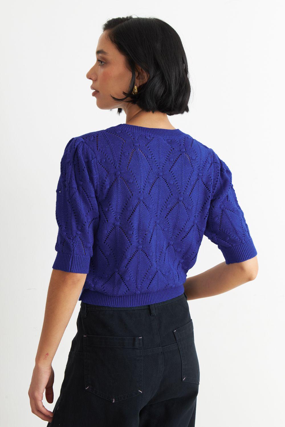 Polera Manga Corta de Hilo Azul Eléctrico Nicopoly-3