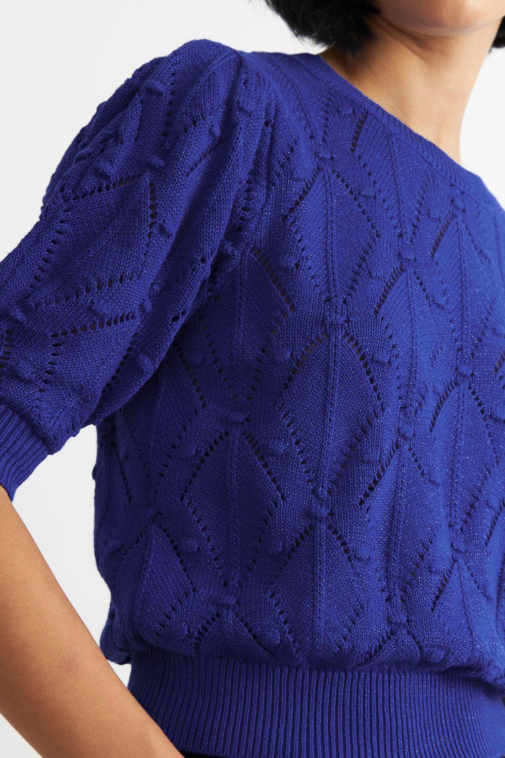 Polera Manga Corta de Hilo Azul Eléctrico Nicopoly-5