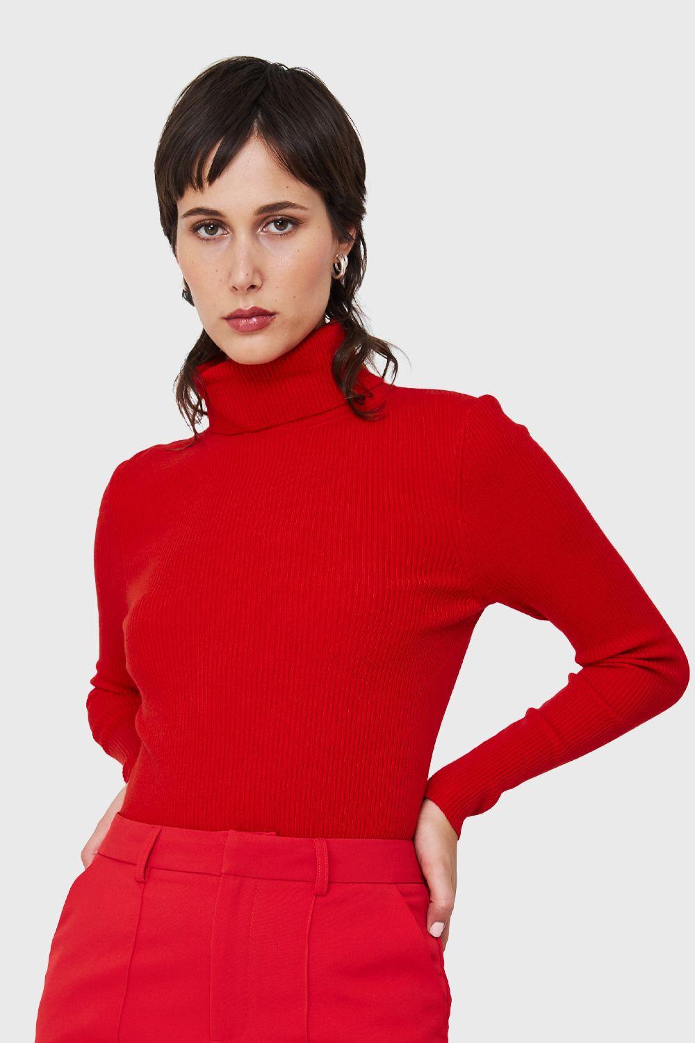Sweater Tejido Canalé Rojo Nicopoly-2