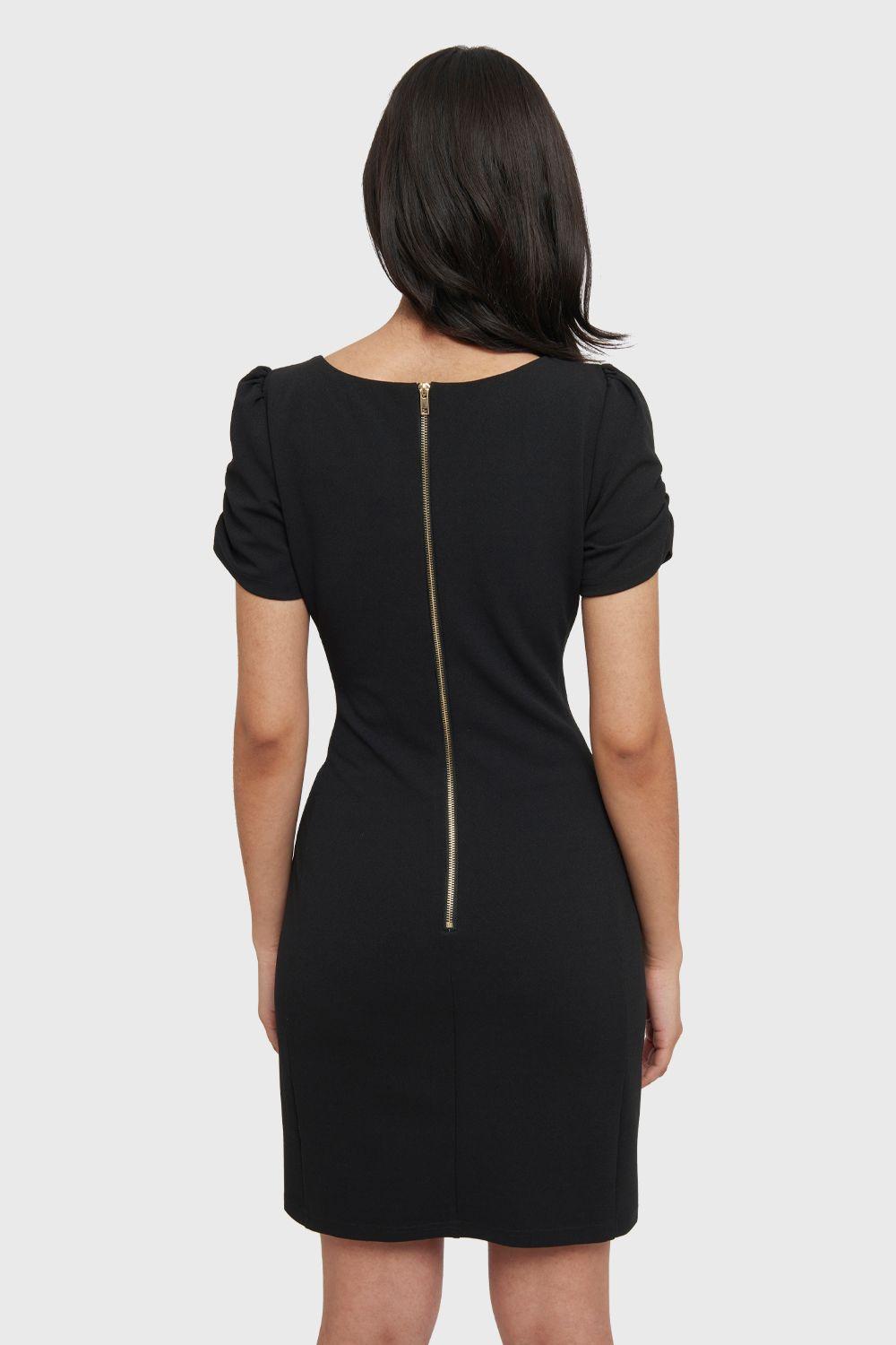 Vestido Pliegues Cintura Negro Nicopoly-3