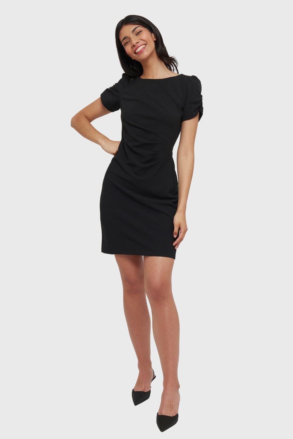Vestido Pliegues Cintura Negro Nicopoly-1