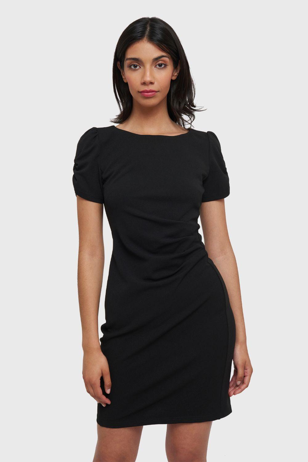 Vestido Pliegues Cintura Negro Nicopoly-0