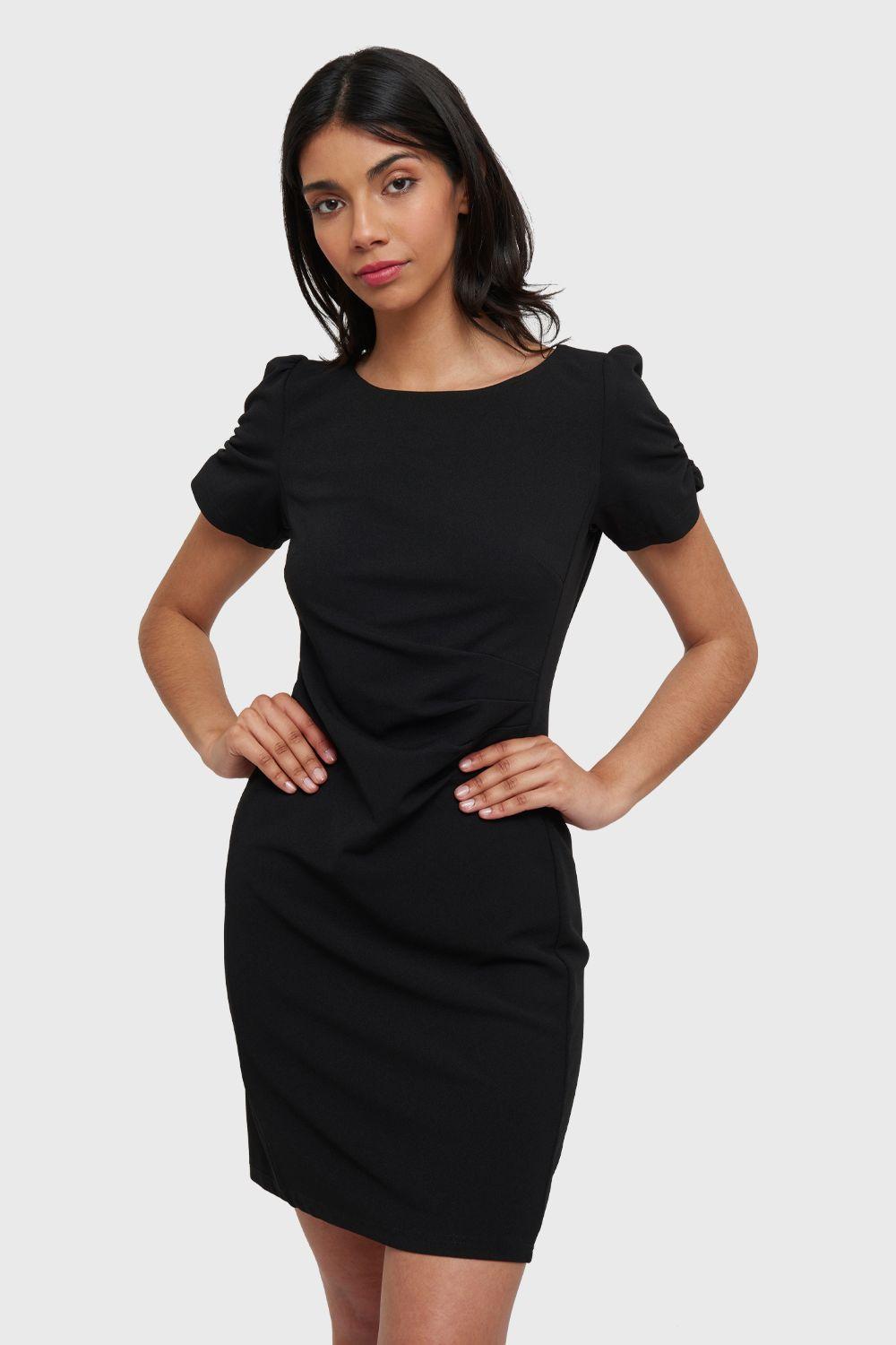 Vestido Pliegues Cintura Negro Nicopoly-4