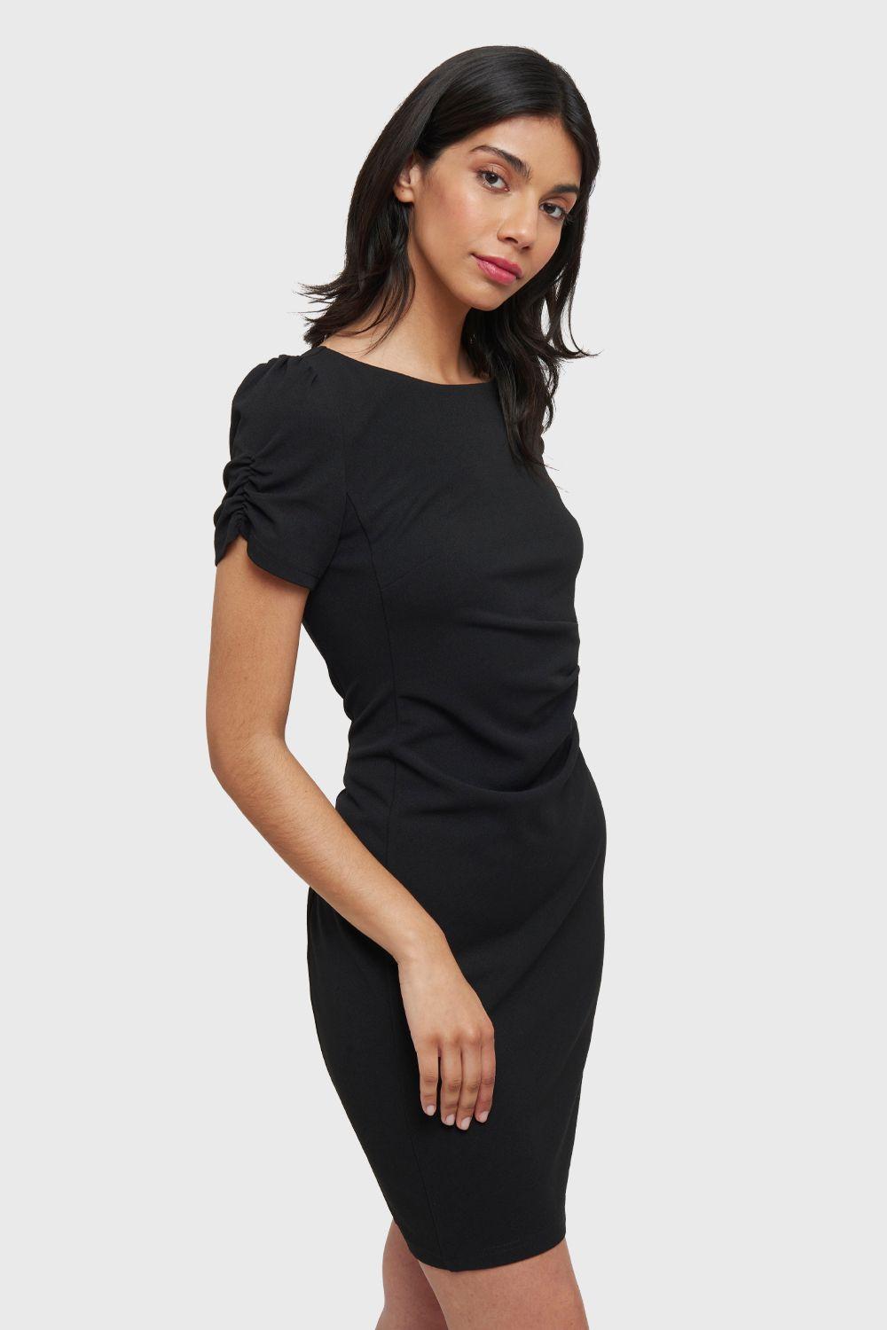 Vestido Pliegues Cintura Negro Nicopoly-2