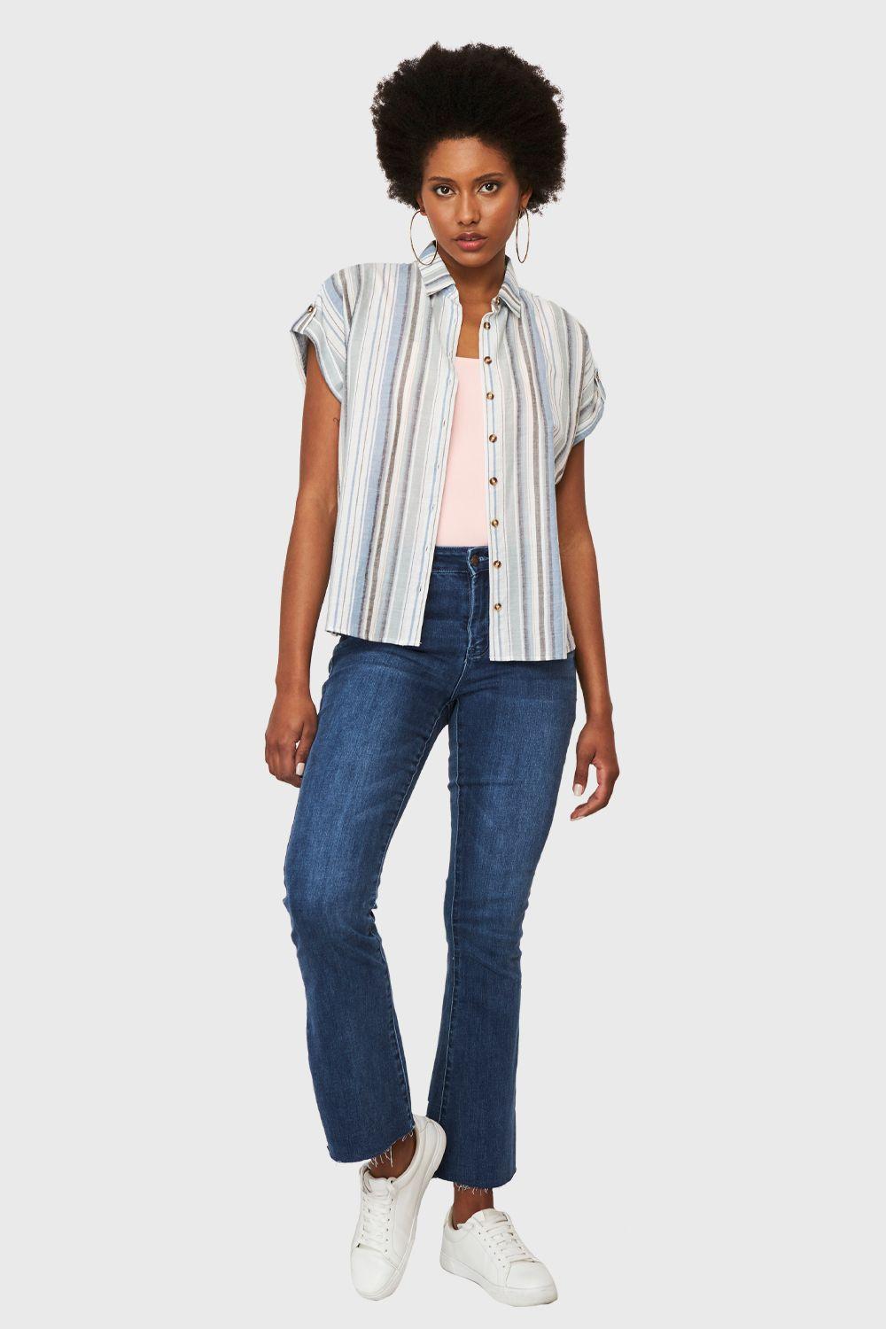 Camisa Corta Rayas Celeste Nicopoly-1