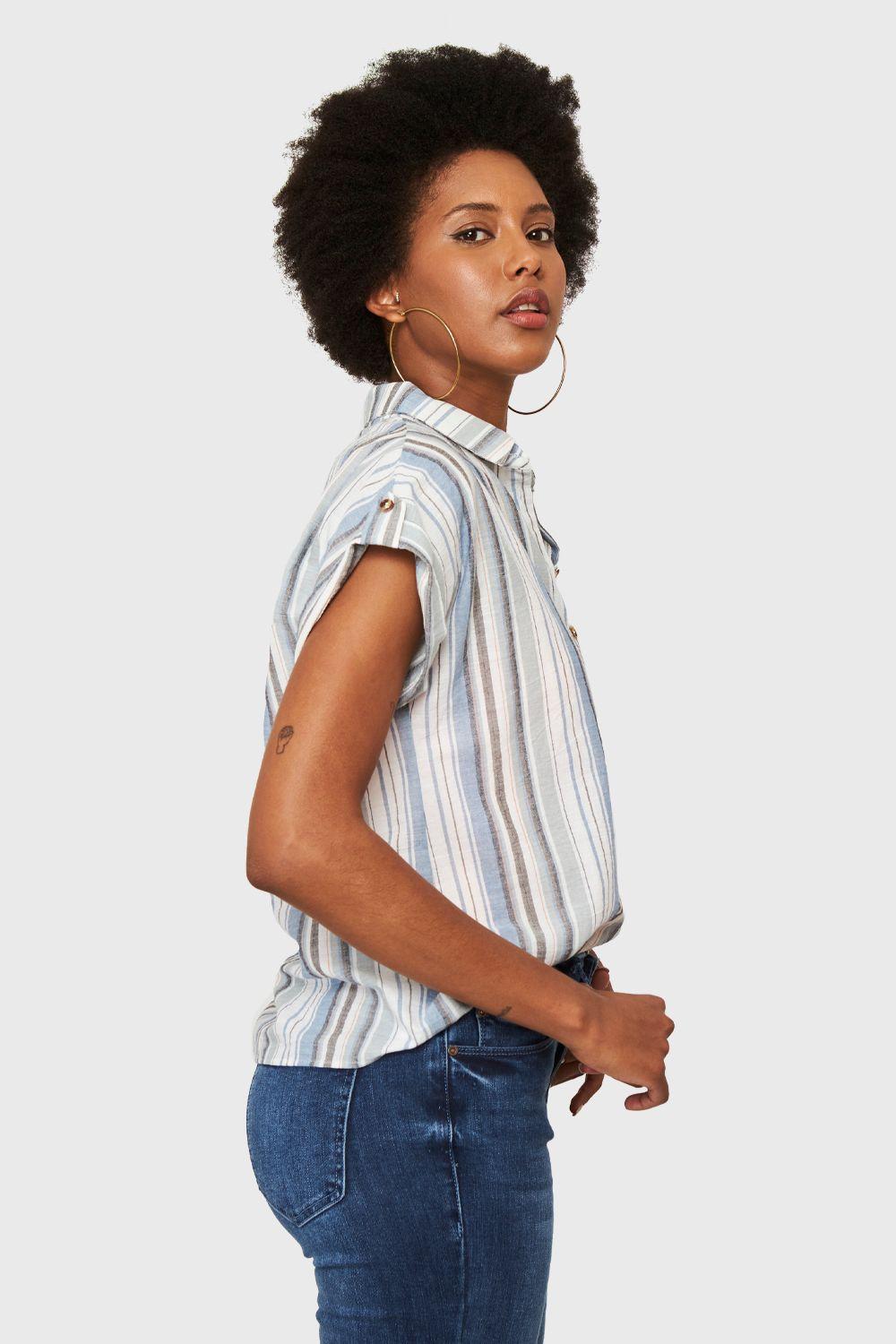 Camisa Corta Rayas Celeste Nicopoly-2