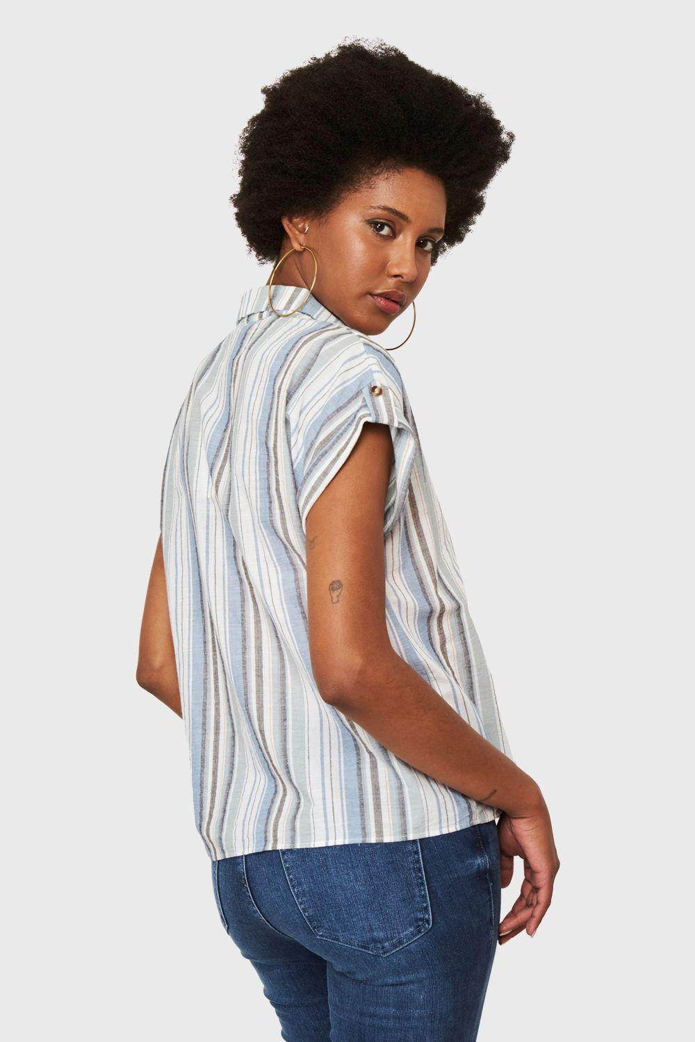 Camisa Corta Rayas Celeste Nicopoly-3