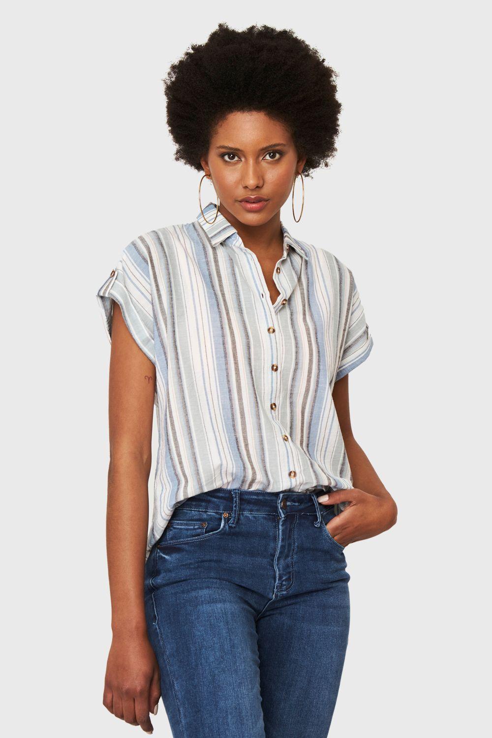 Camisa Corta Rayas Celeste Nicopoly-4