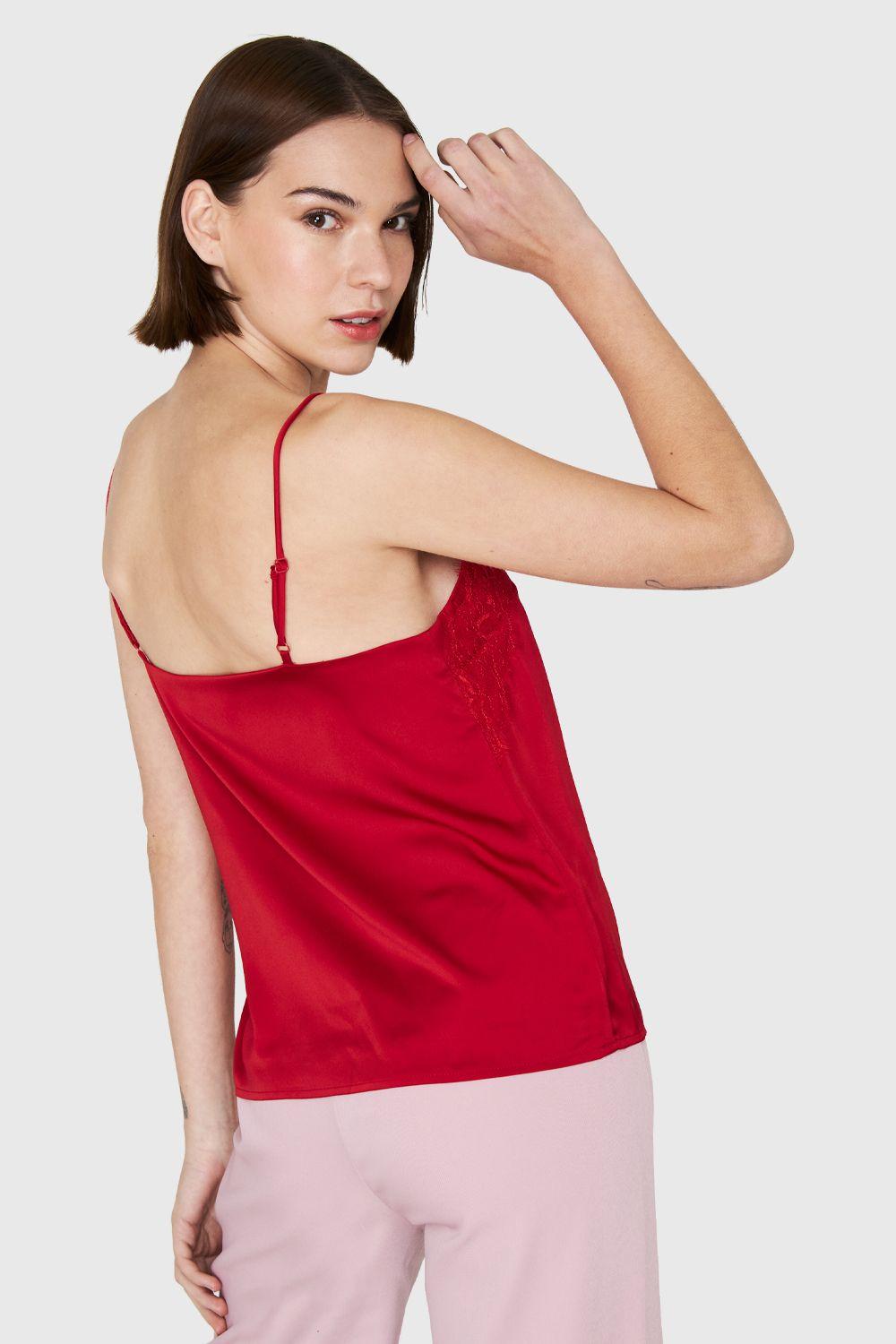 Top Tipo Satín Encaje Rojo Nicopoly-3