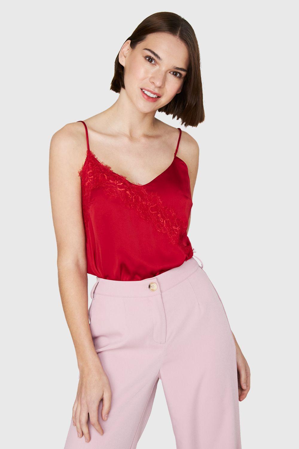 Top Tipo Satín Encaje Rojo Nicopoly-4