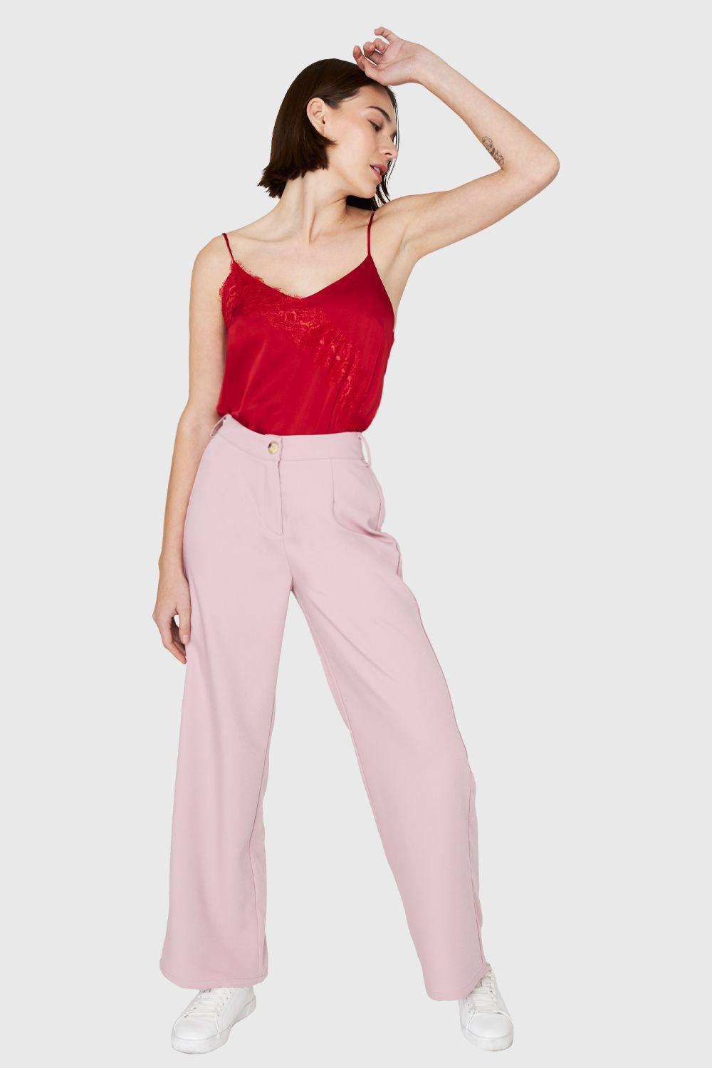 Top Tipo Satín Encaje Rojo Nicopoly-1