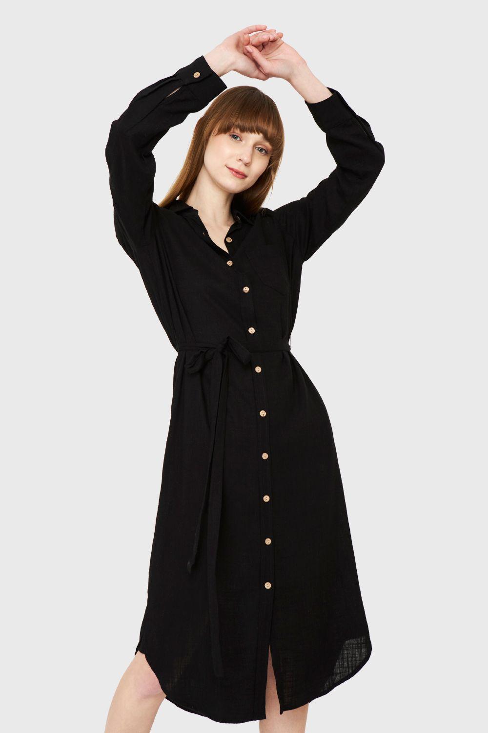 Vestido Camisero Largo Negro Nicopoly-4