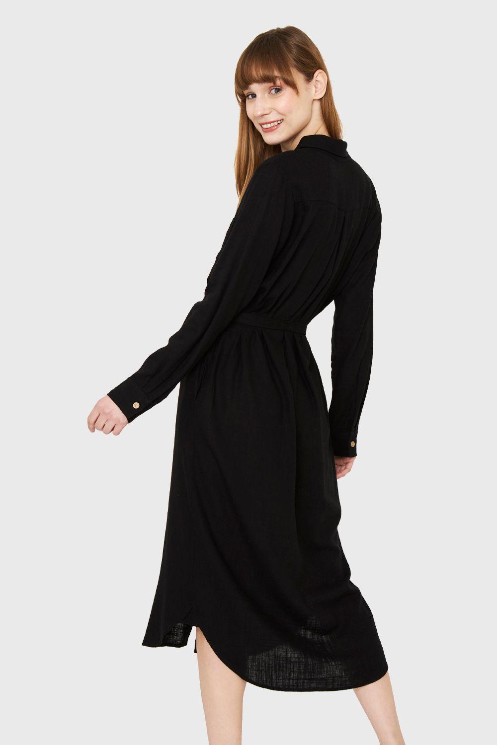 Vestido Camisero Largo Negro Nicopoly-3