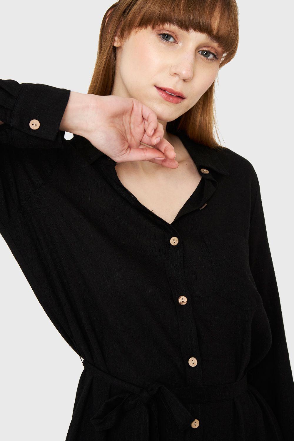 Vestido Camisero Largo Negro Nicopoly-5