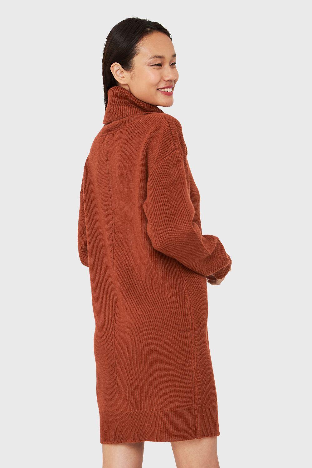 Sweater Vestido Cuello Alto Café Nicopoly-3