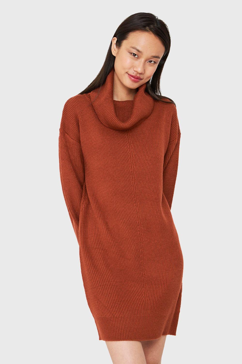 Sweater Vestido Cuello Alto Café Nicopoly-0