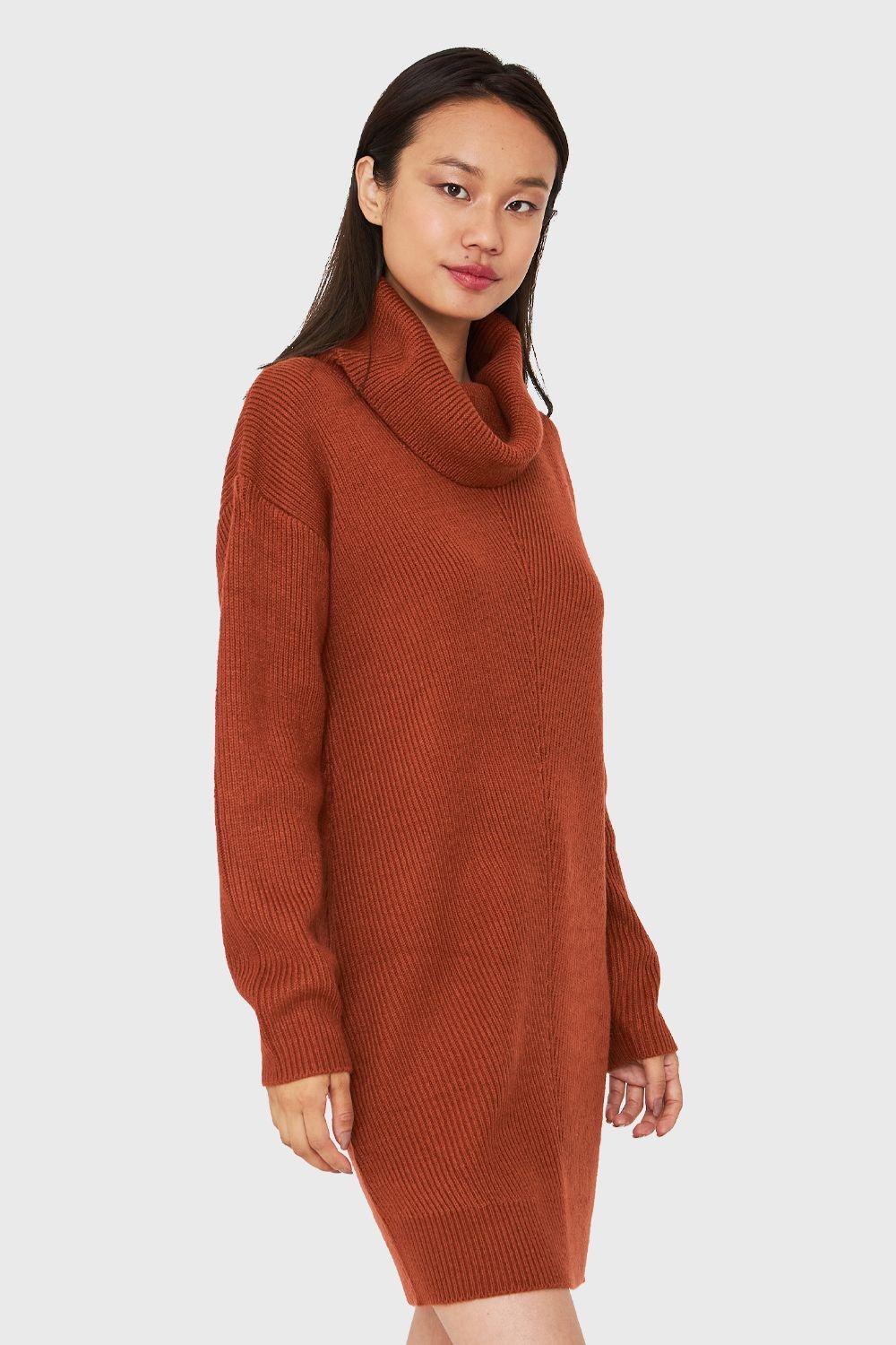 Sweater Vestido Cuello Alto Café Nicopoly-2