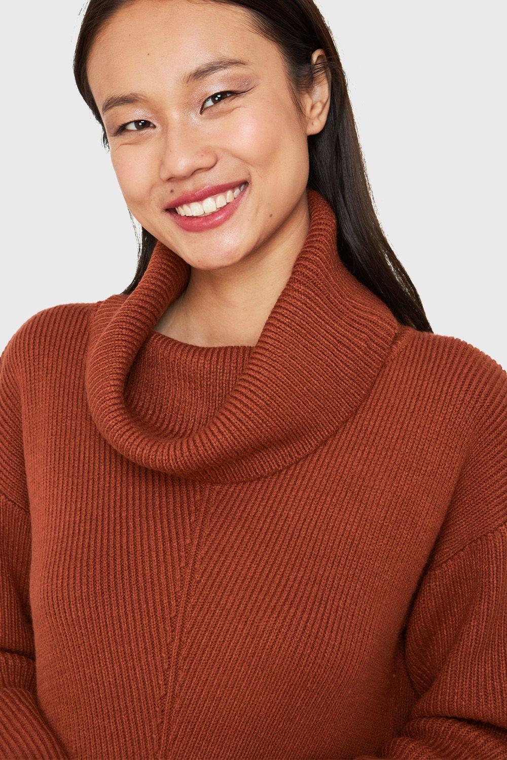 Sweater Vestido Cuello Alto Café Nicopoly-5