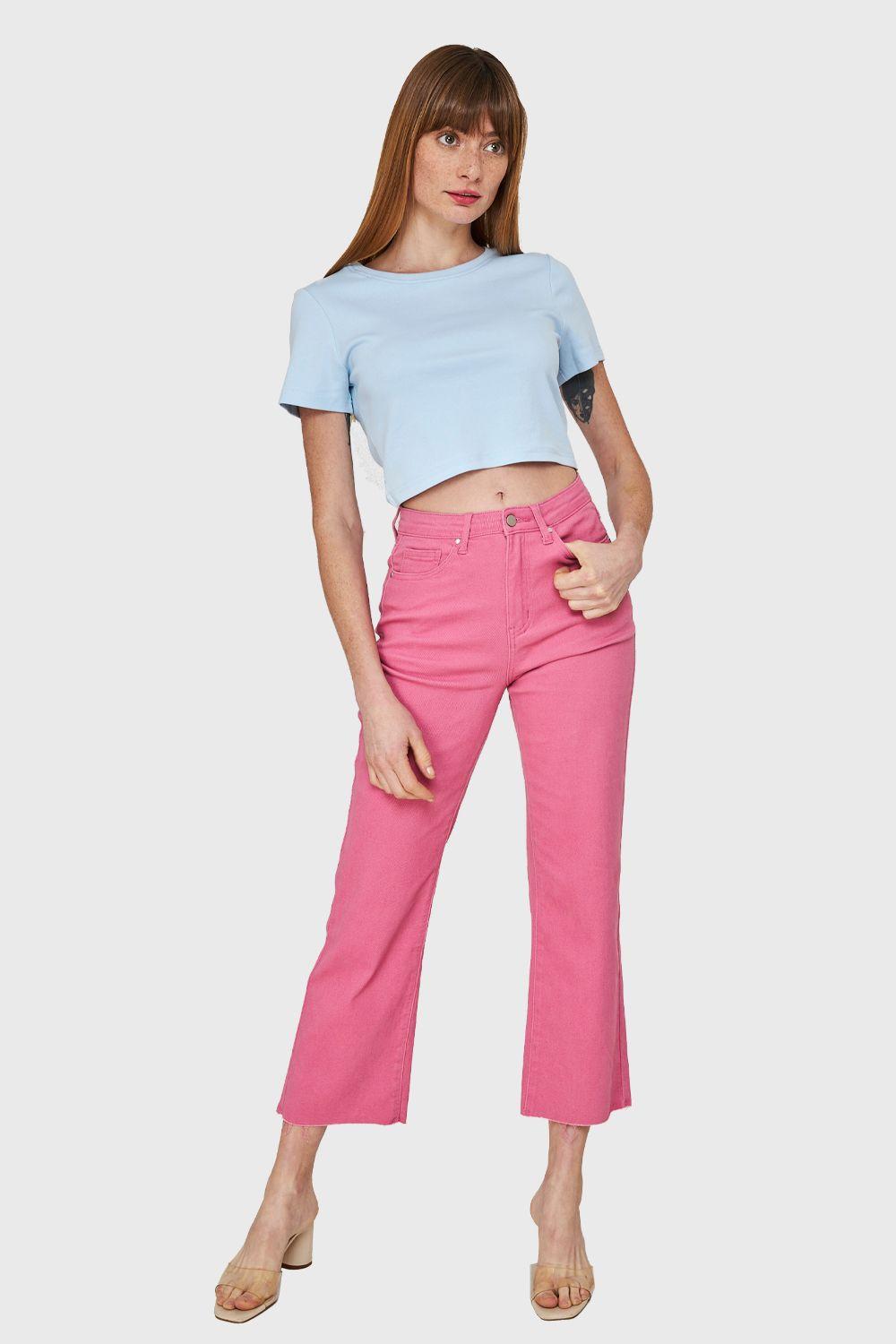 Polera Crop Básica Manga Corta Celeste Nicopoly-1